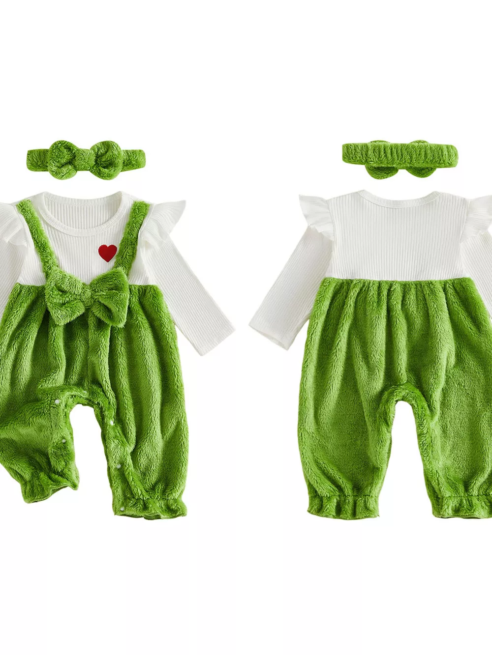 Children's Bow Fuzzy Overalls and Headband Set, image 5