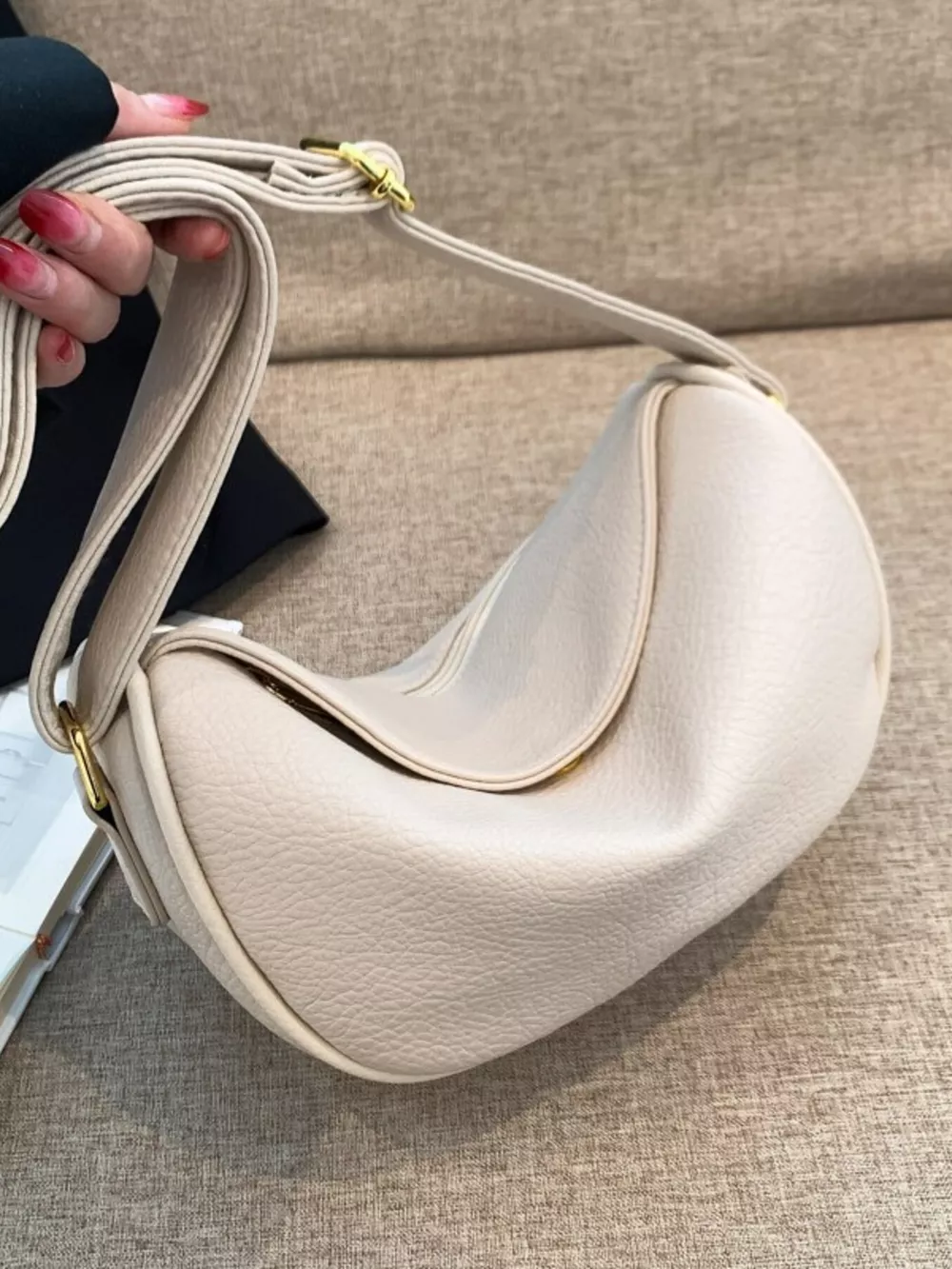 Elegant Leather Crescent Crossbody Bag, image 6