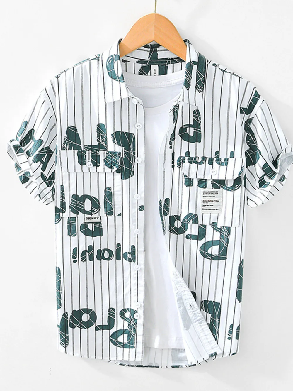 Men's Plus Size Striped Button Up Shirt, image 2