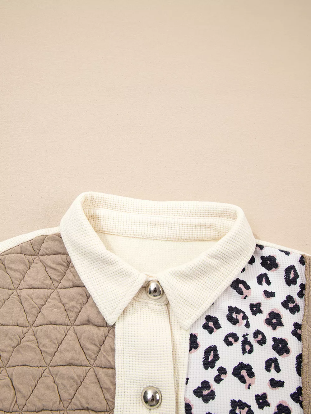 Leopard Waffle Quilted Patchwork Button Front Jacket, image 12