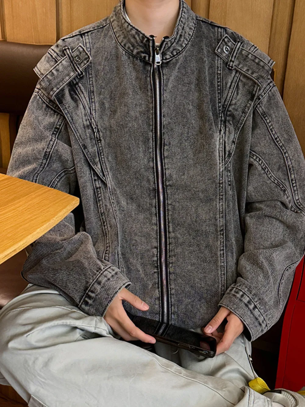 Men's Plus Size Zip Up Long Sleeve Denim Jacket, image 5