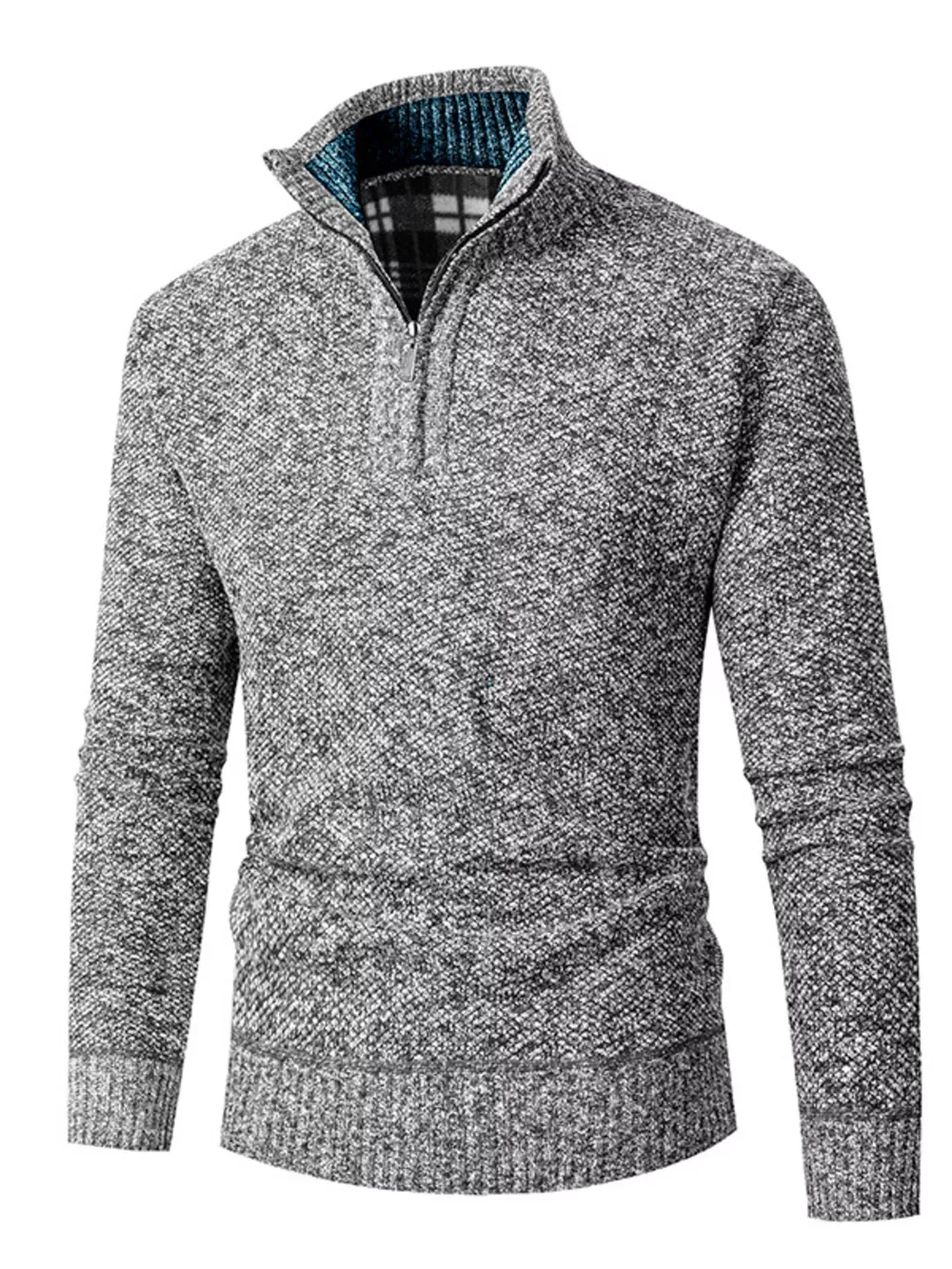Men's Plus Size Half-Zip Stand Collar Textured Sweater