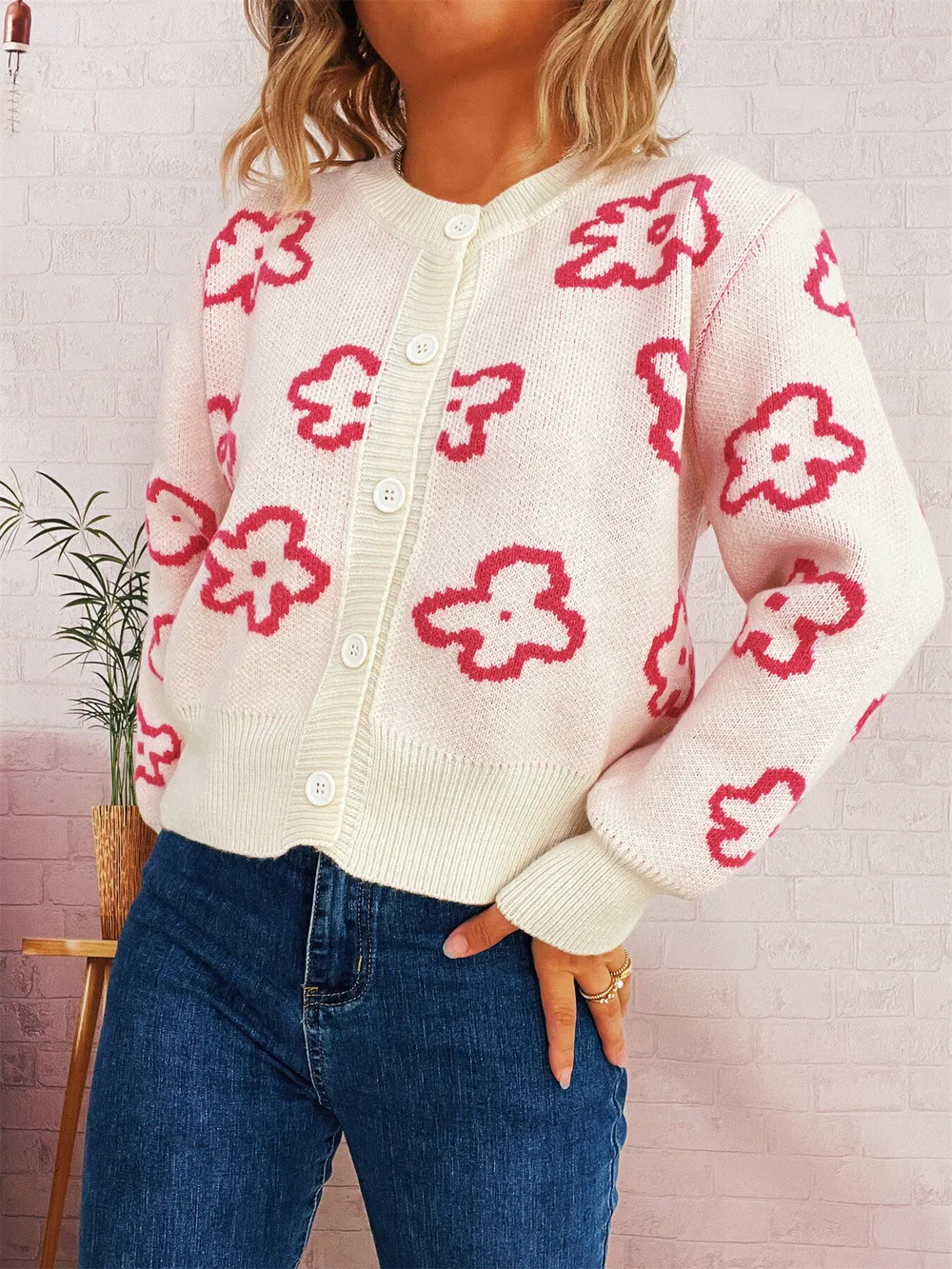 Floral Pattern Button-Up Cardigan, image 6