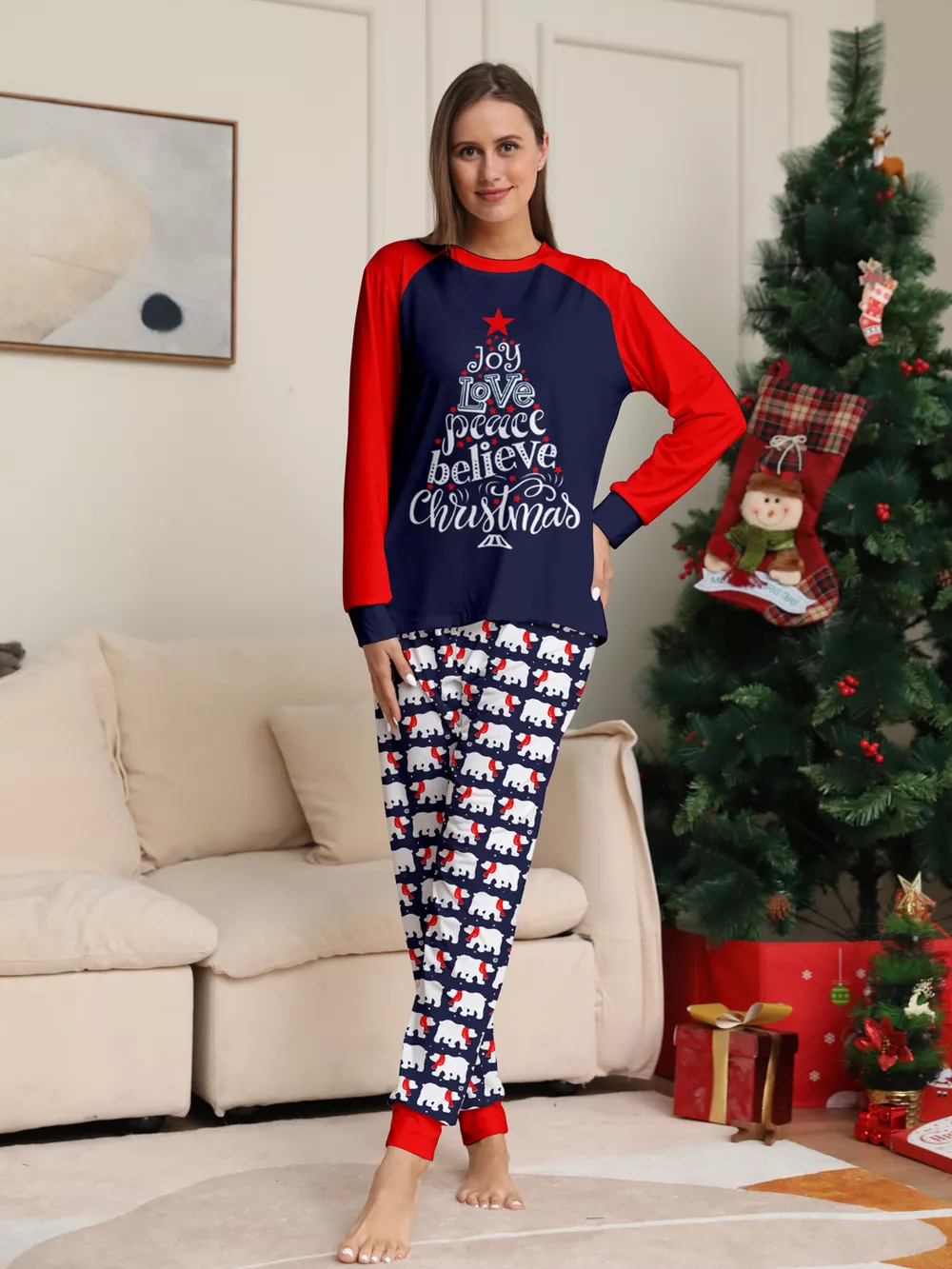 Full Size Matching Family Christmas Pajama Set with Festive Print Plus Size, image 4