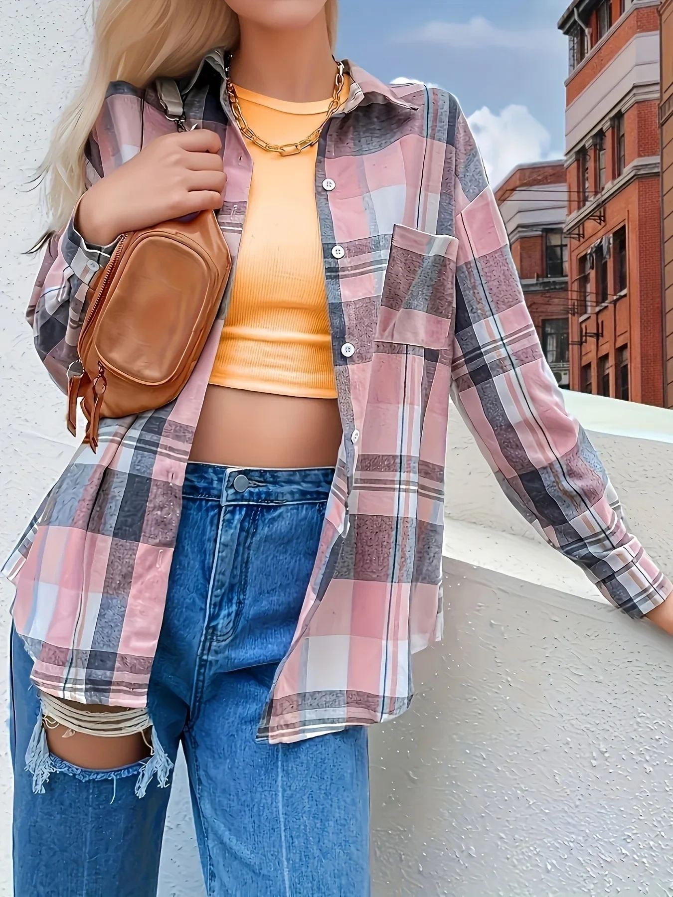 Plaid Button Up Long Sleeve Shirt, image 2