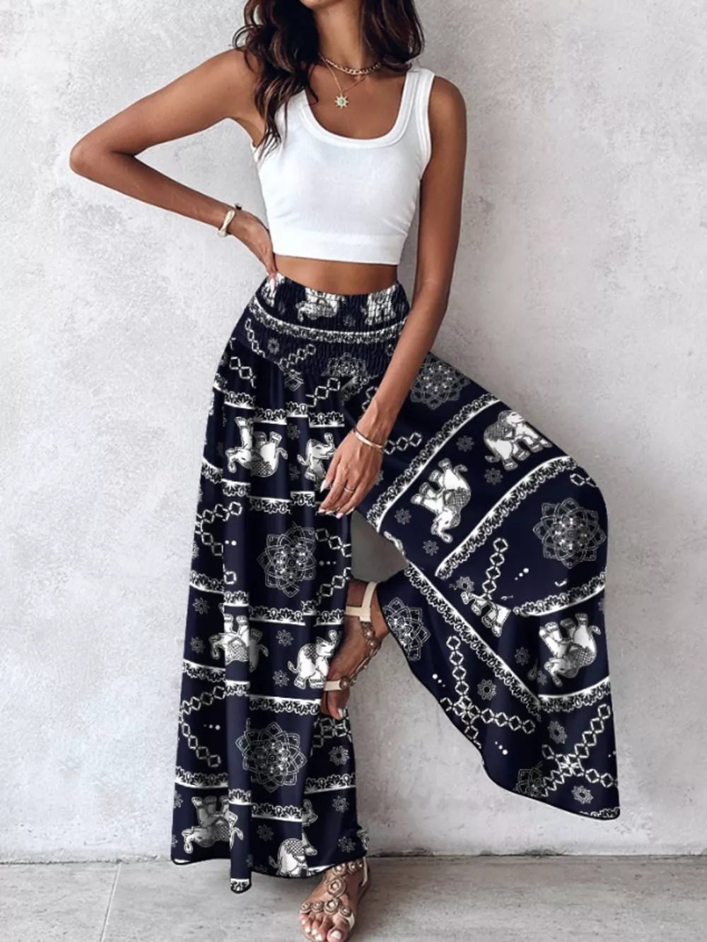 Printed Wide-Leg Pants