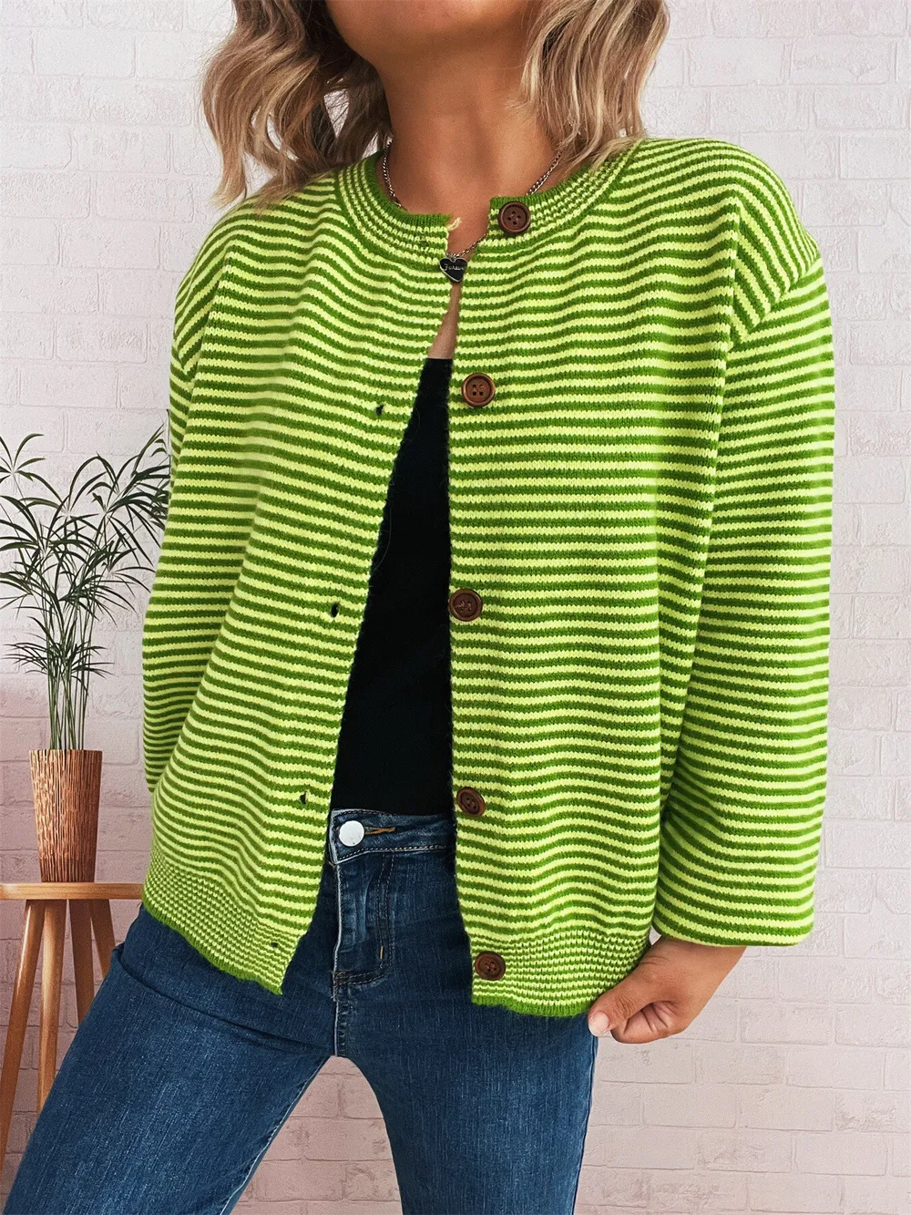 Striped Button Up Long Sleeve Cardigan, image 8