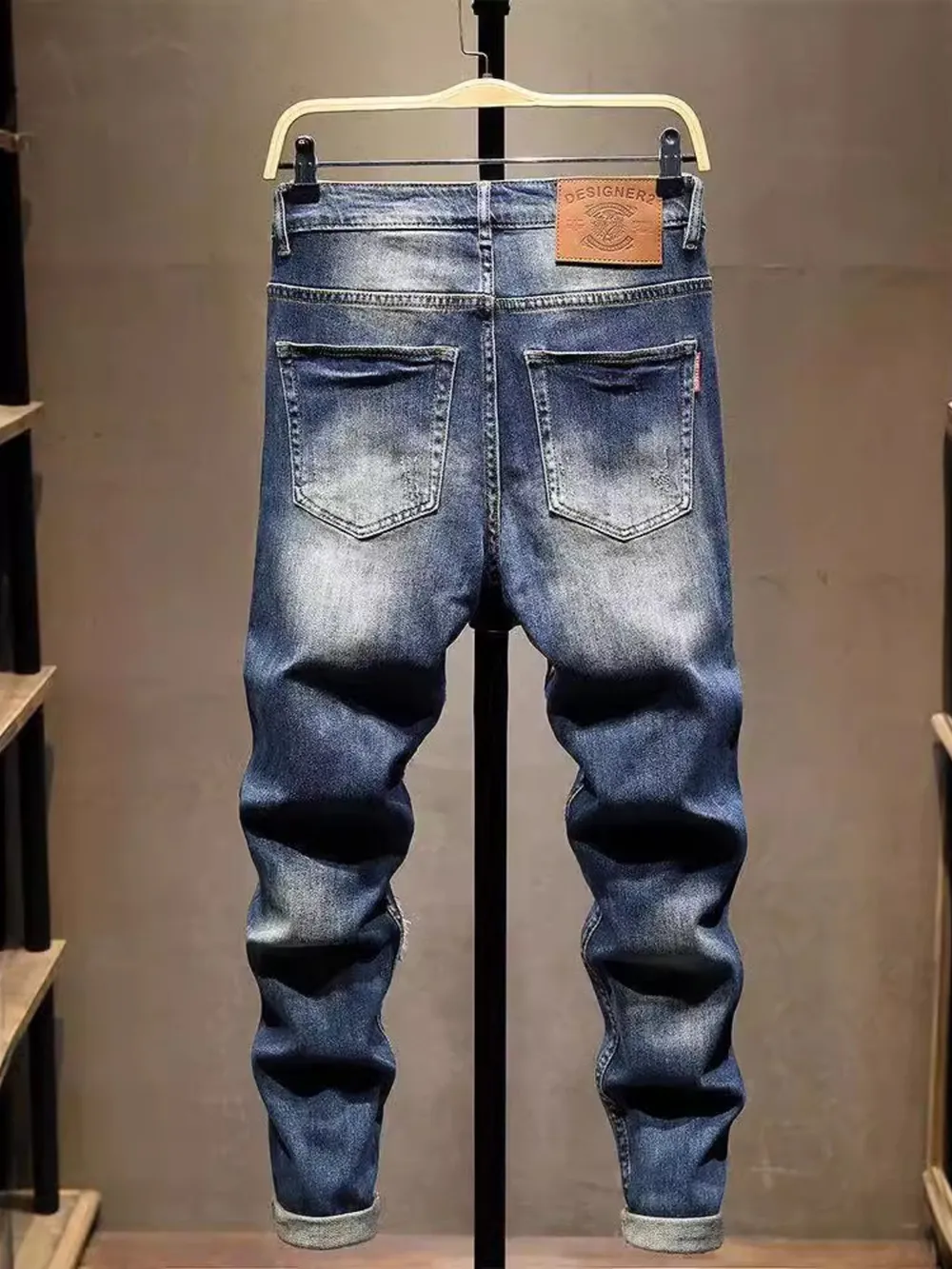 Men's Distressed Embroidered Jeans, image 2