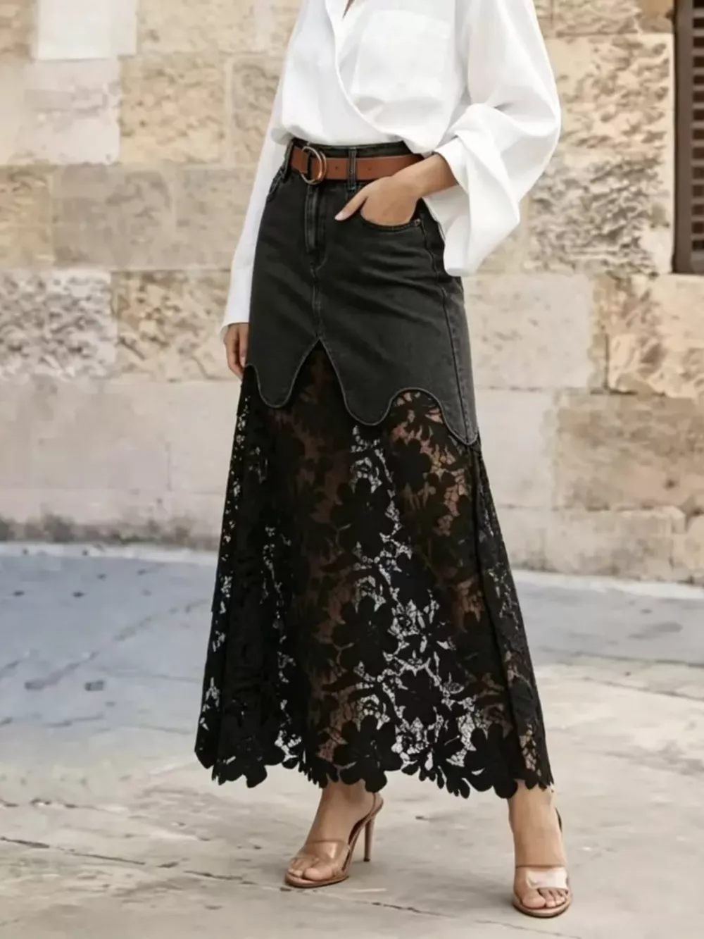 Lace Trimmed Slit Skirt, image 4