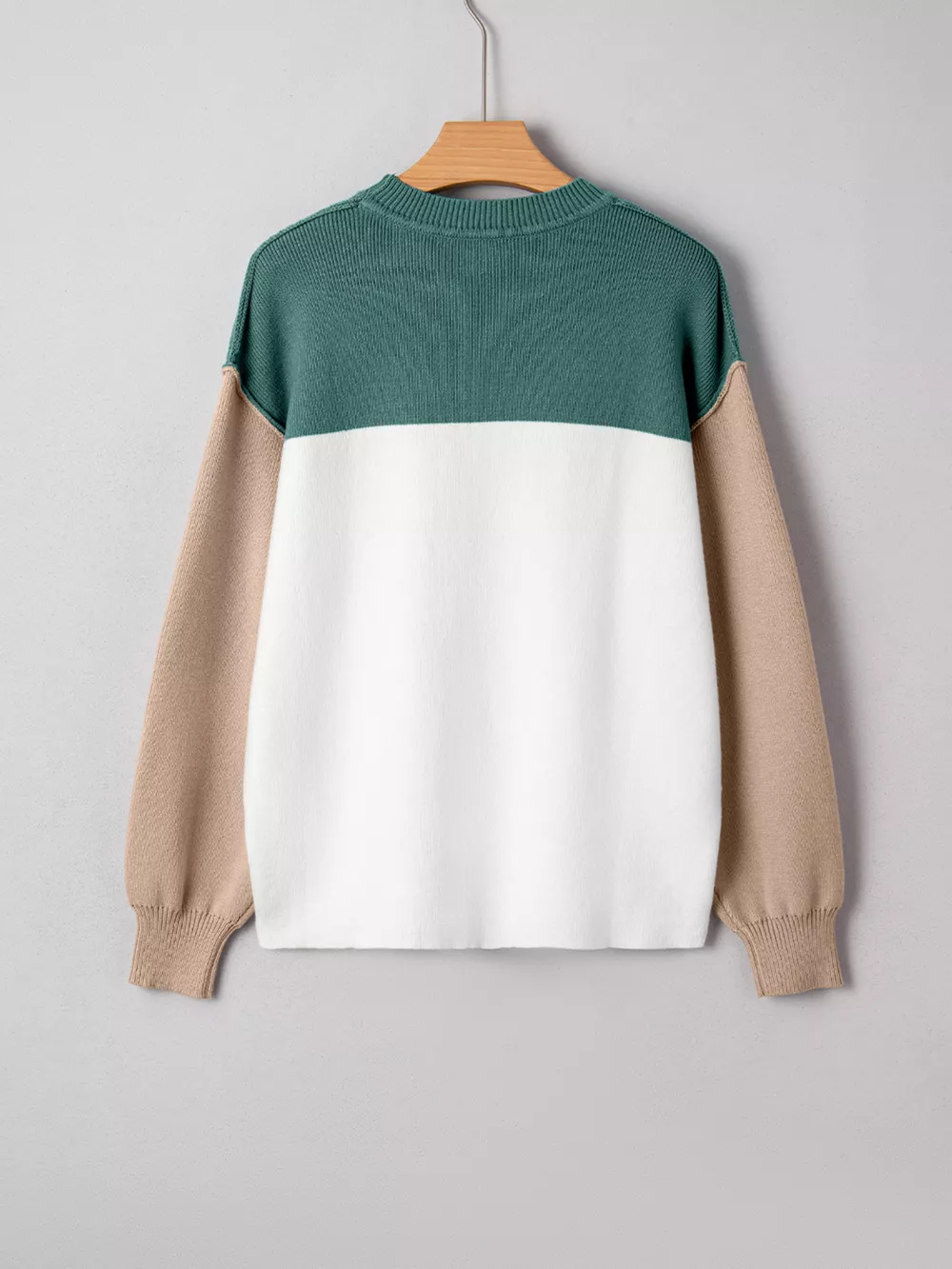 Color Block Plain Ribbed Knit Sweatshirt, image 11