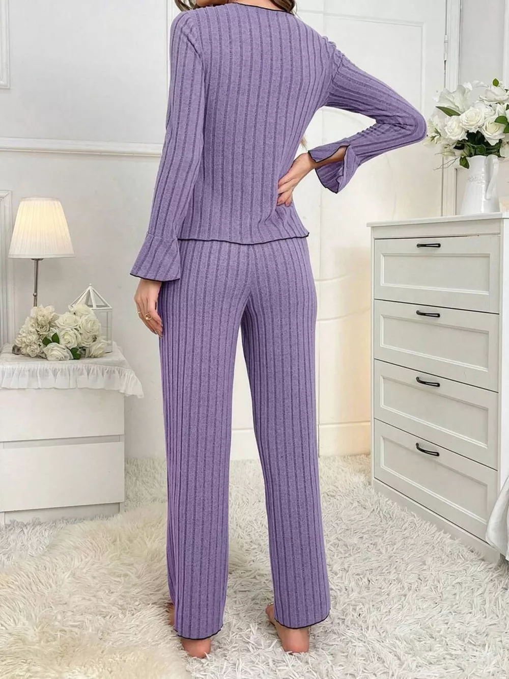 Contrast Bow Detail Top and Pants Lounge Set, image 23