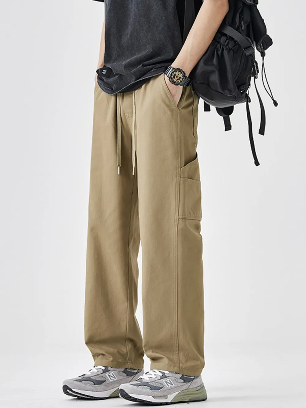Men's Plus Size Drawstring Wide Leg Pants, image 4