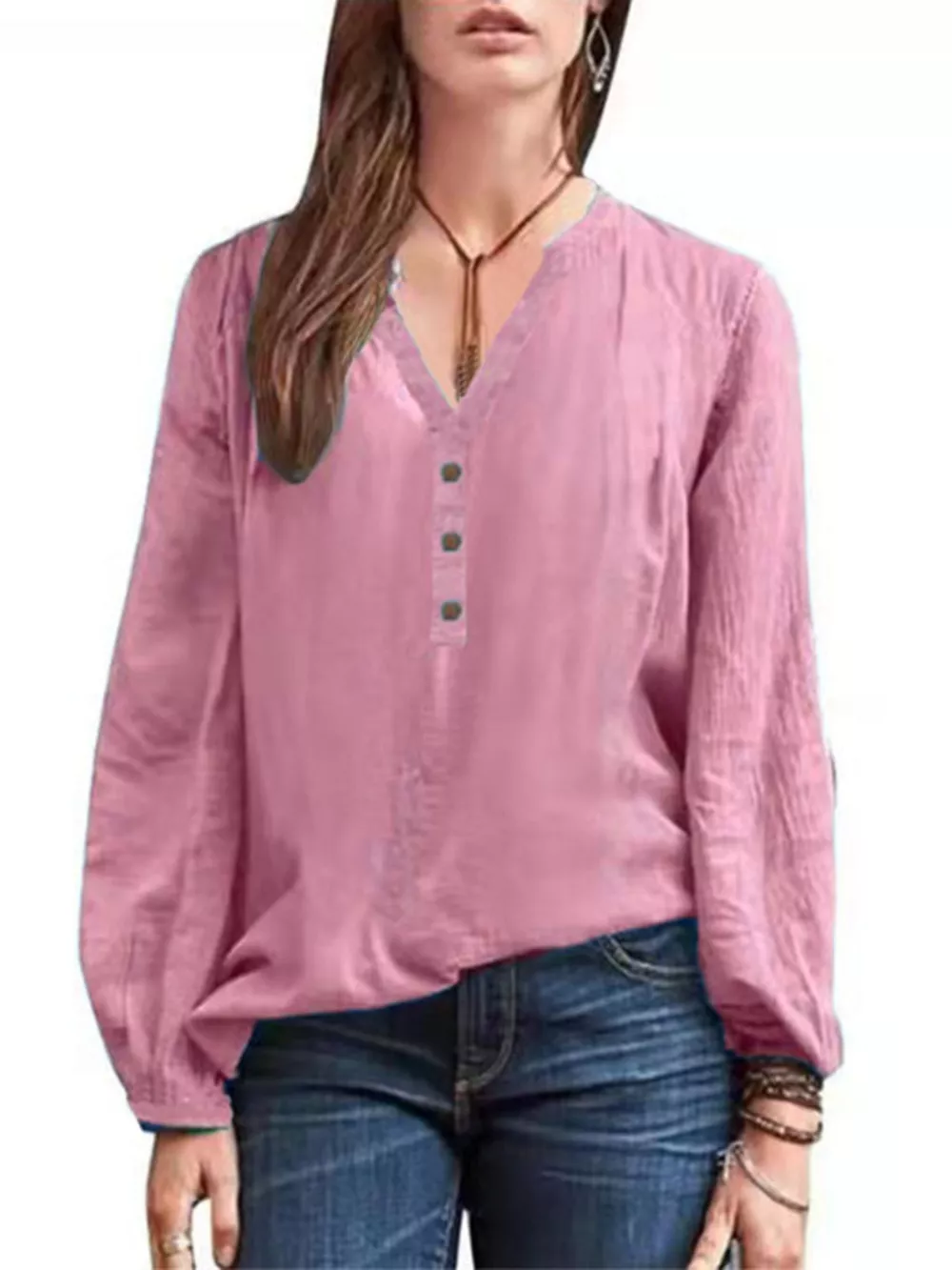 Full Size Notched Long Sleeve Blouse Plus Size, image 16