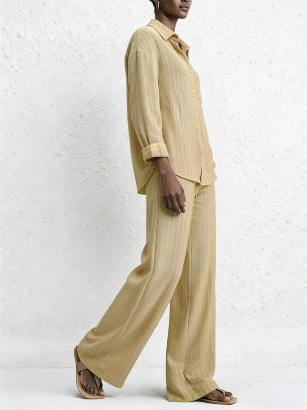 Striped Button Up Shirt and Pants Set