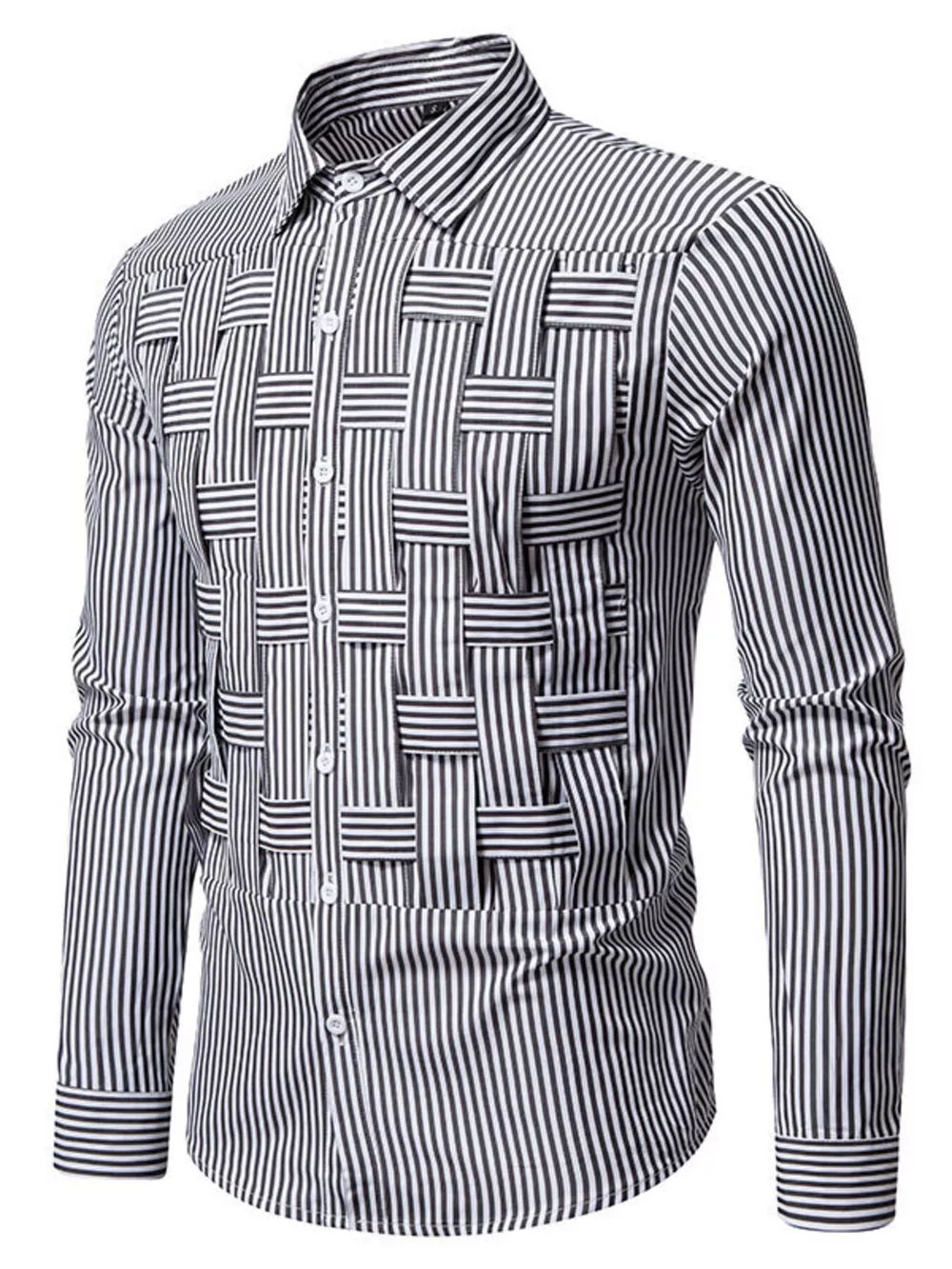 Men's Striped Woven Pattern Long Sleeve Shirt, image 9
