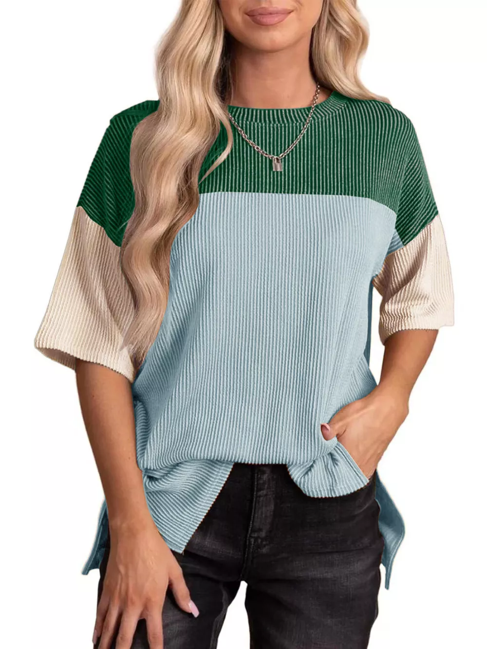 Color Block Half Sleeve Top, image 2