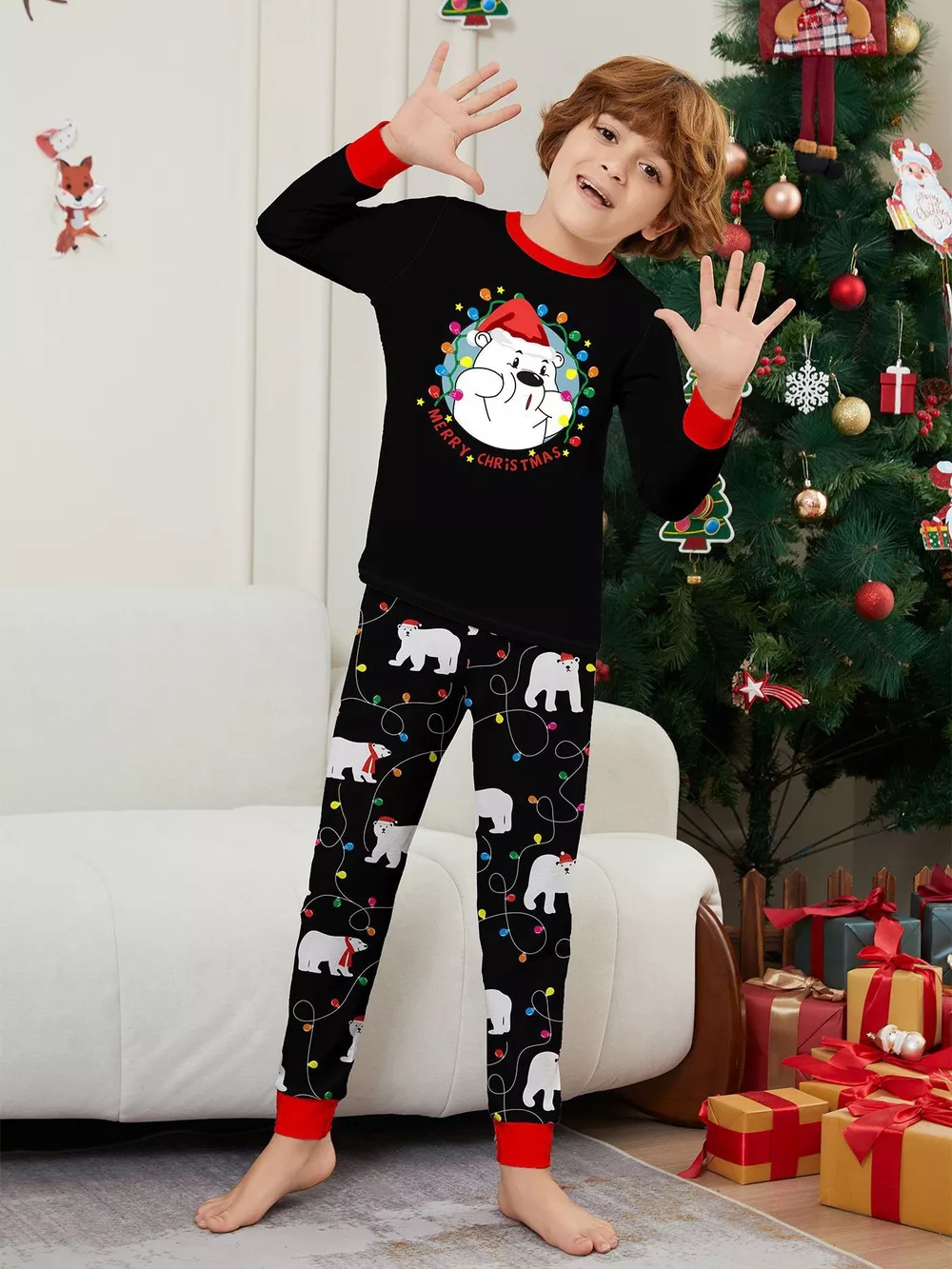 Full Size Family Matching Christmas Pajamas Set with Polar Bear Print Plus Size, image 9