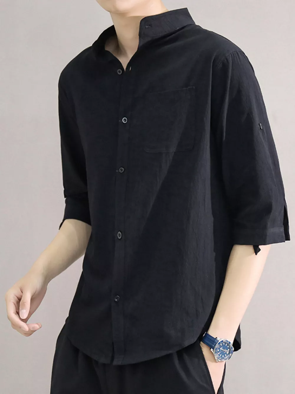 Men's Plus Size Button Up Roll-Up Sleeve Shirt, image 7