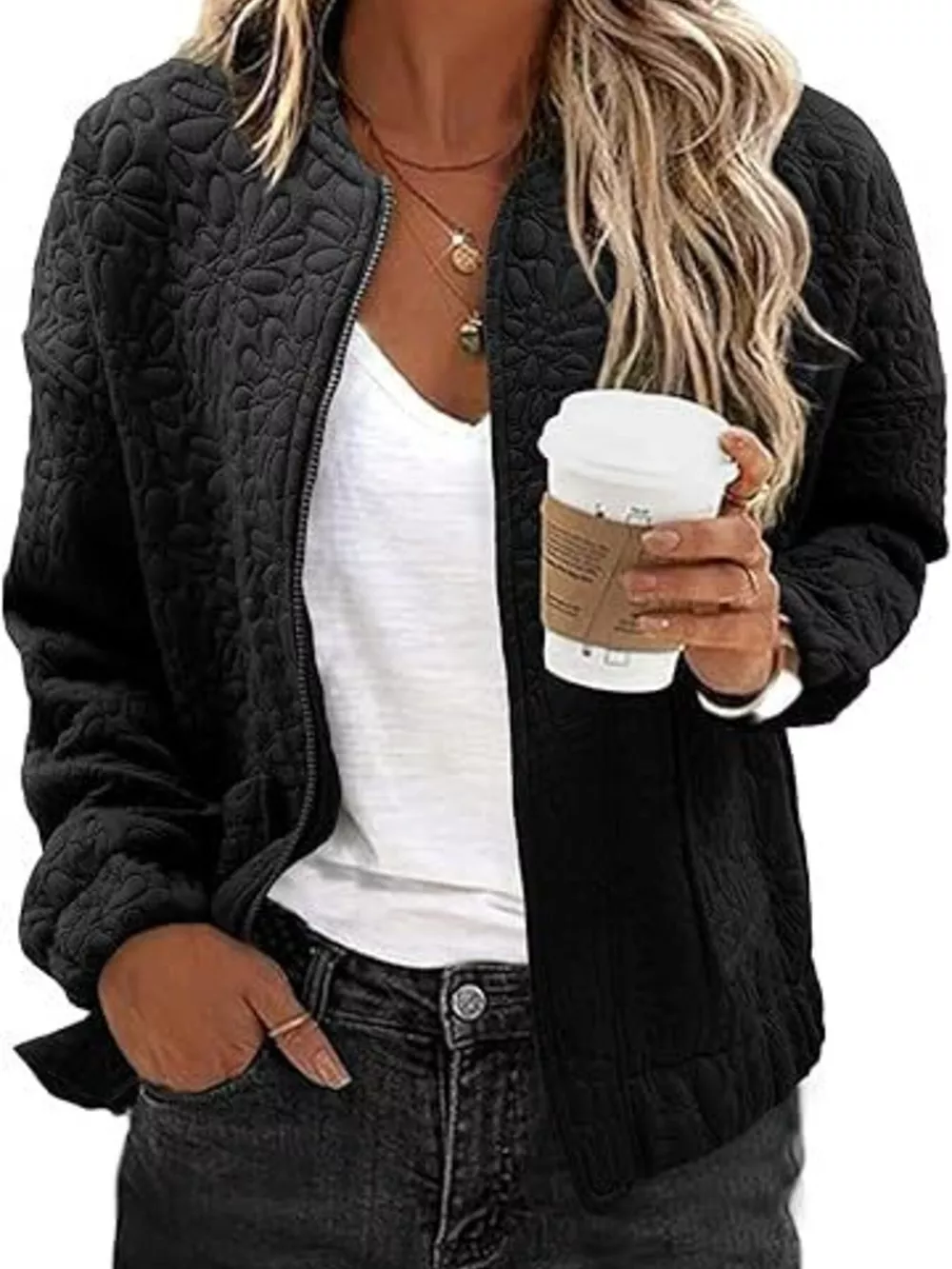 Floral Quilted Zip Up Jacket, image 4