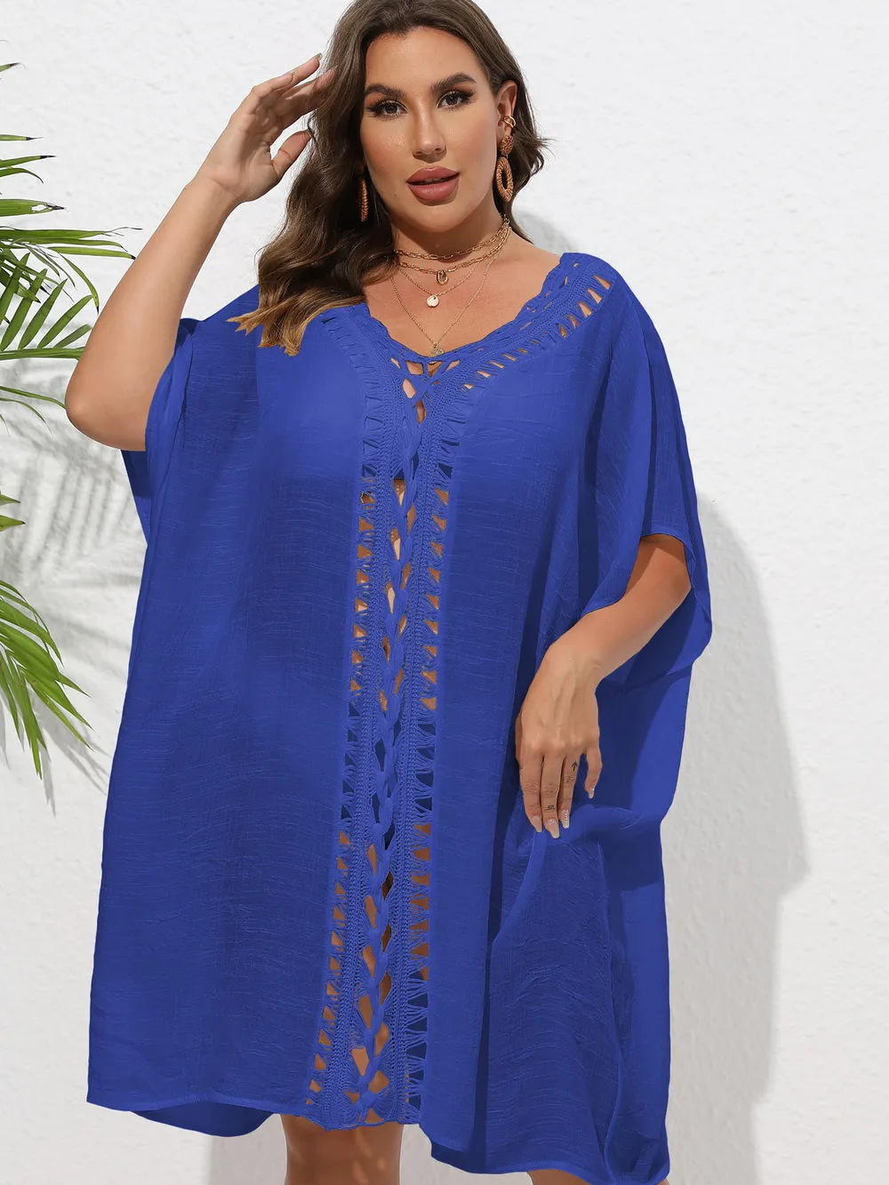 Crochet Trim V-Neck Beach Cover Up Dress, image 23