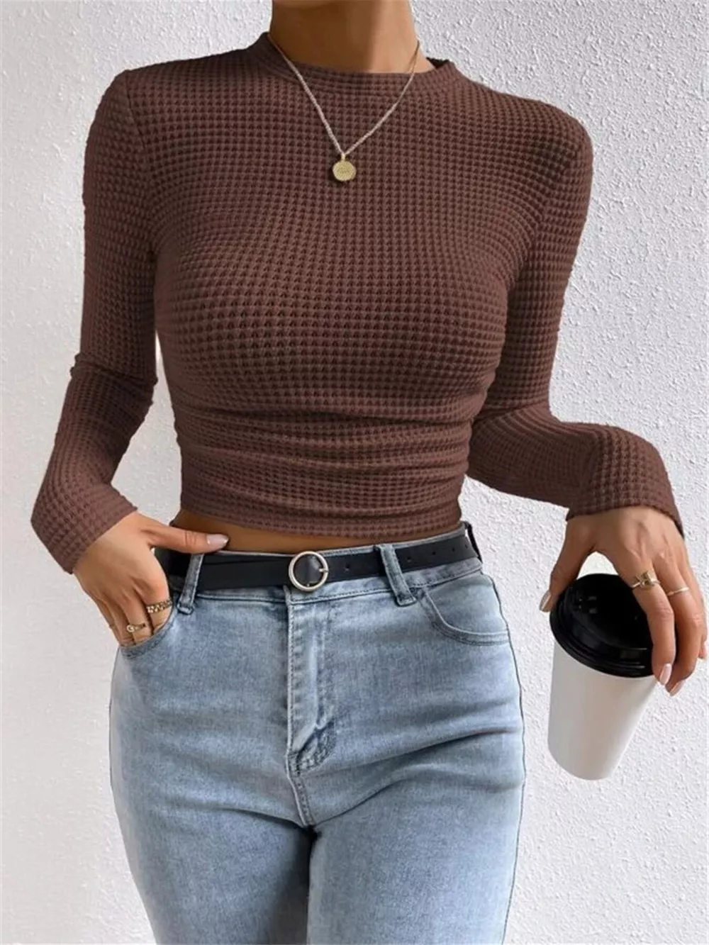 Waffle Knit Long Sleeve T-Shirt, image 19