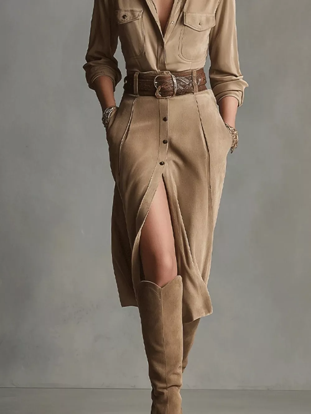 Button Up Long Sleeve Shirt Dress, image 3