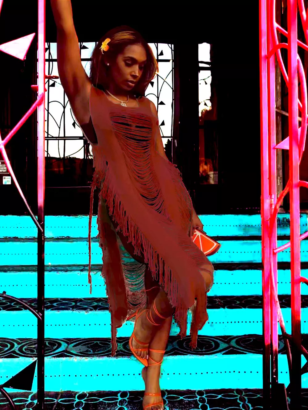 Fringe Split Square Neck Midi Dress, image 10