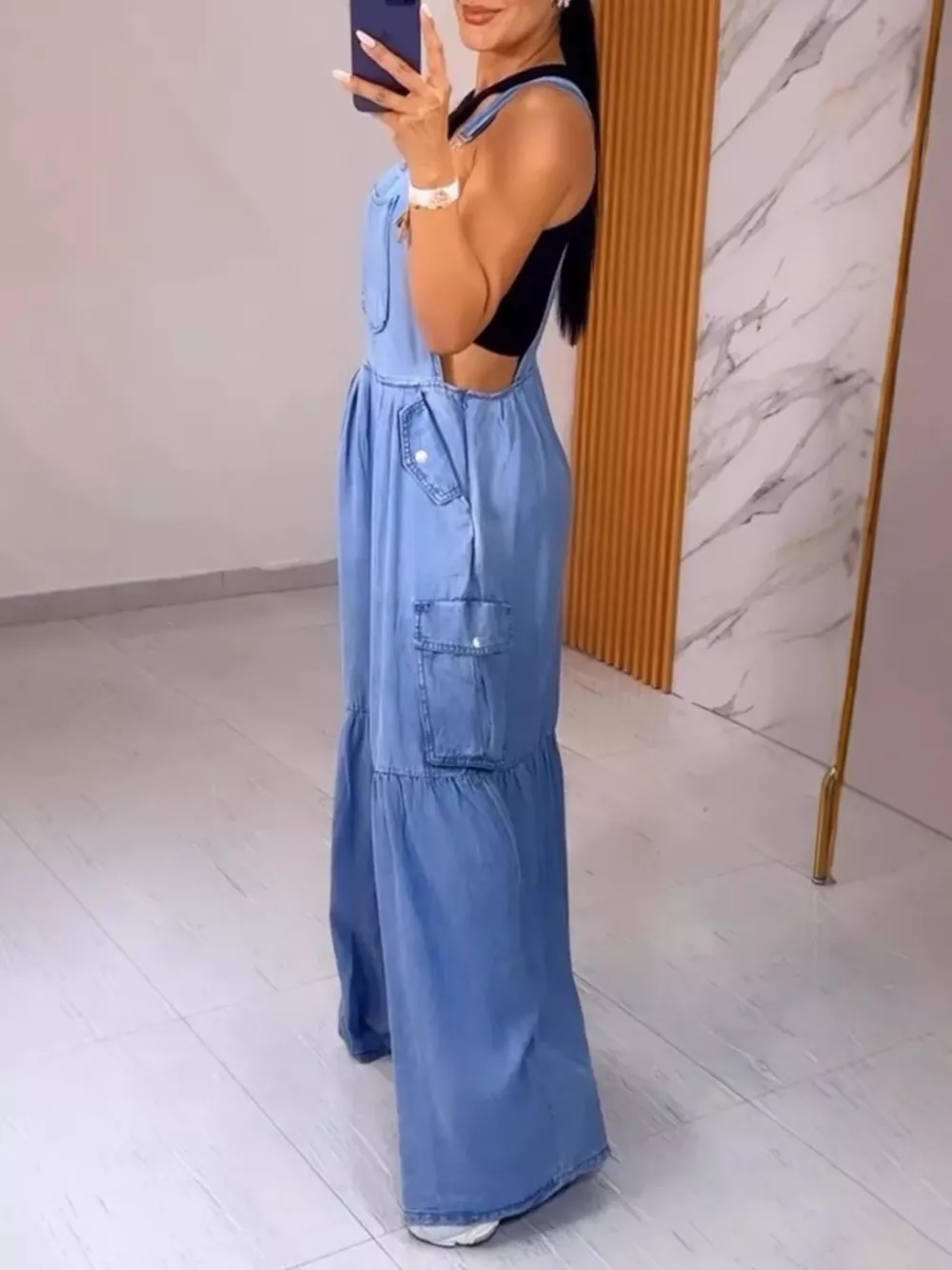 Full Size Pocketed Wide Leg Denim Overalls Plus Size, image 3