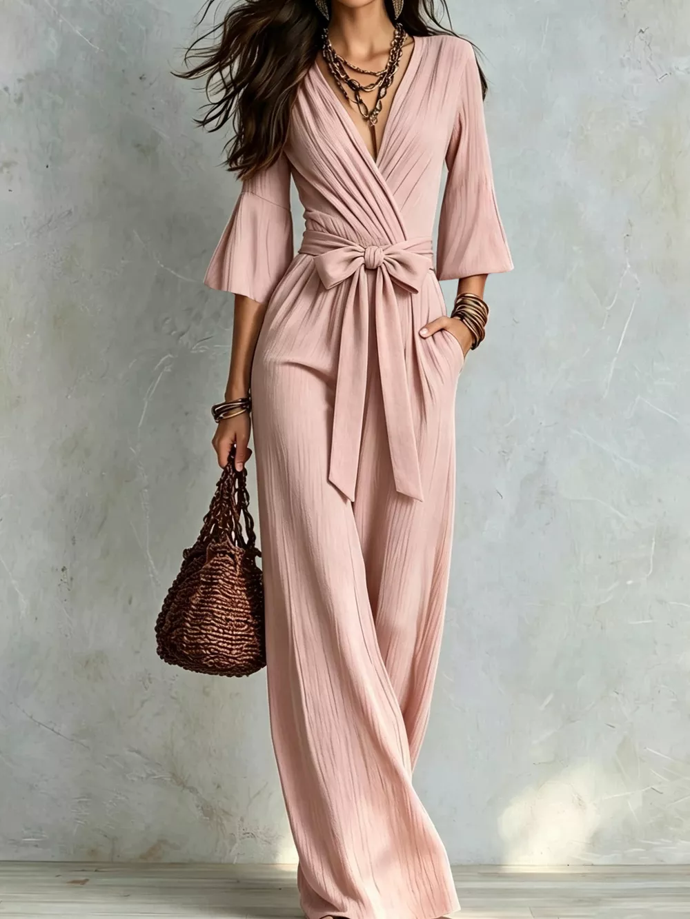 Pleated Wide-Leg Jumpsuit with Tie-Waist, image 5
