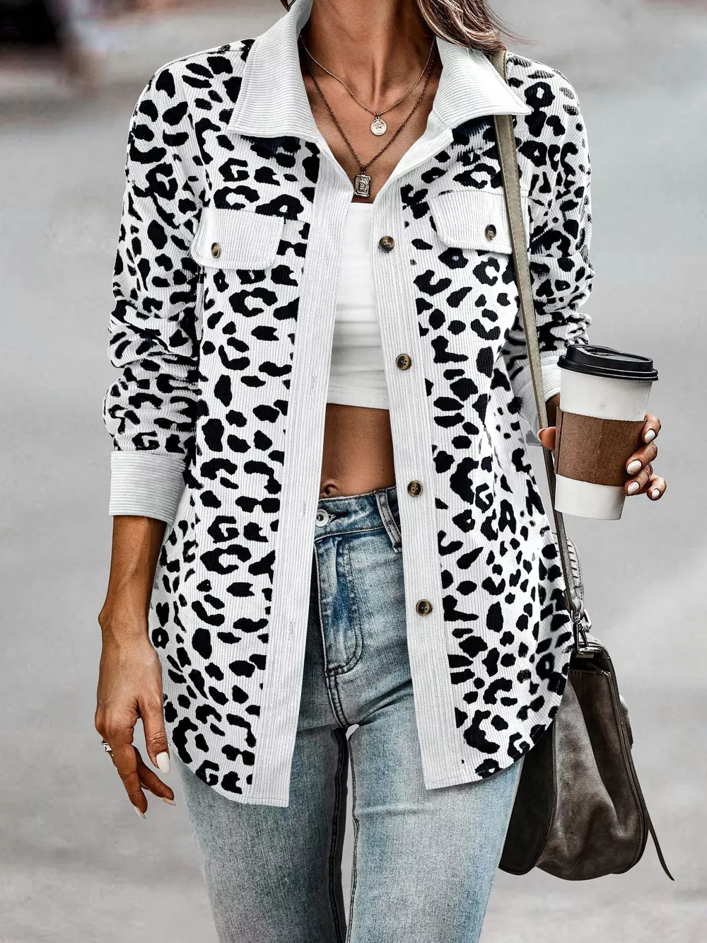 Full Size Leopard Print Button-Down Jacket Plus Size, image 25
