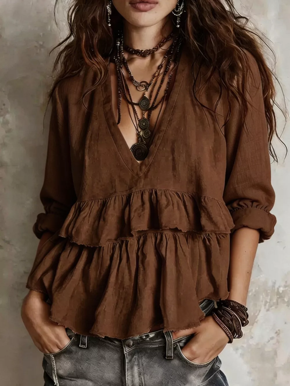 Full Size Ruffled Hem V-Neck Blouse Plus Size, image 7