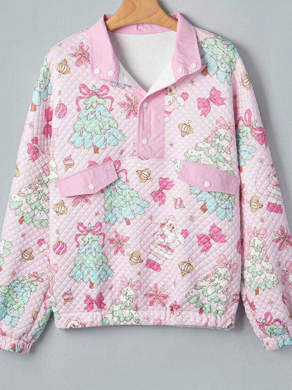 Christmas Print Collar Half Button Loose Sweatshirt, image 10