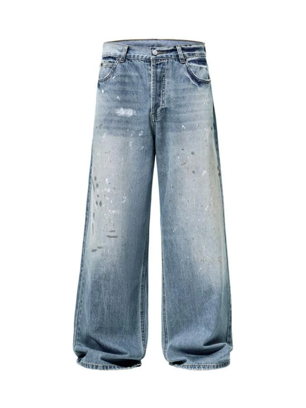 Men's Distressed Button Fly Wide Leg Jeans