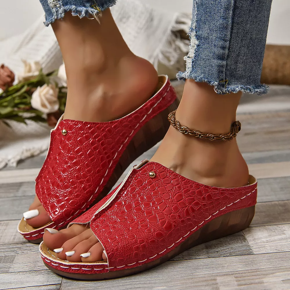 Crocodile-Embossed Wedge Sandals, image 21