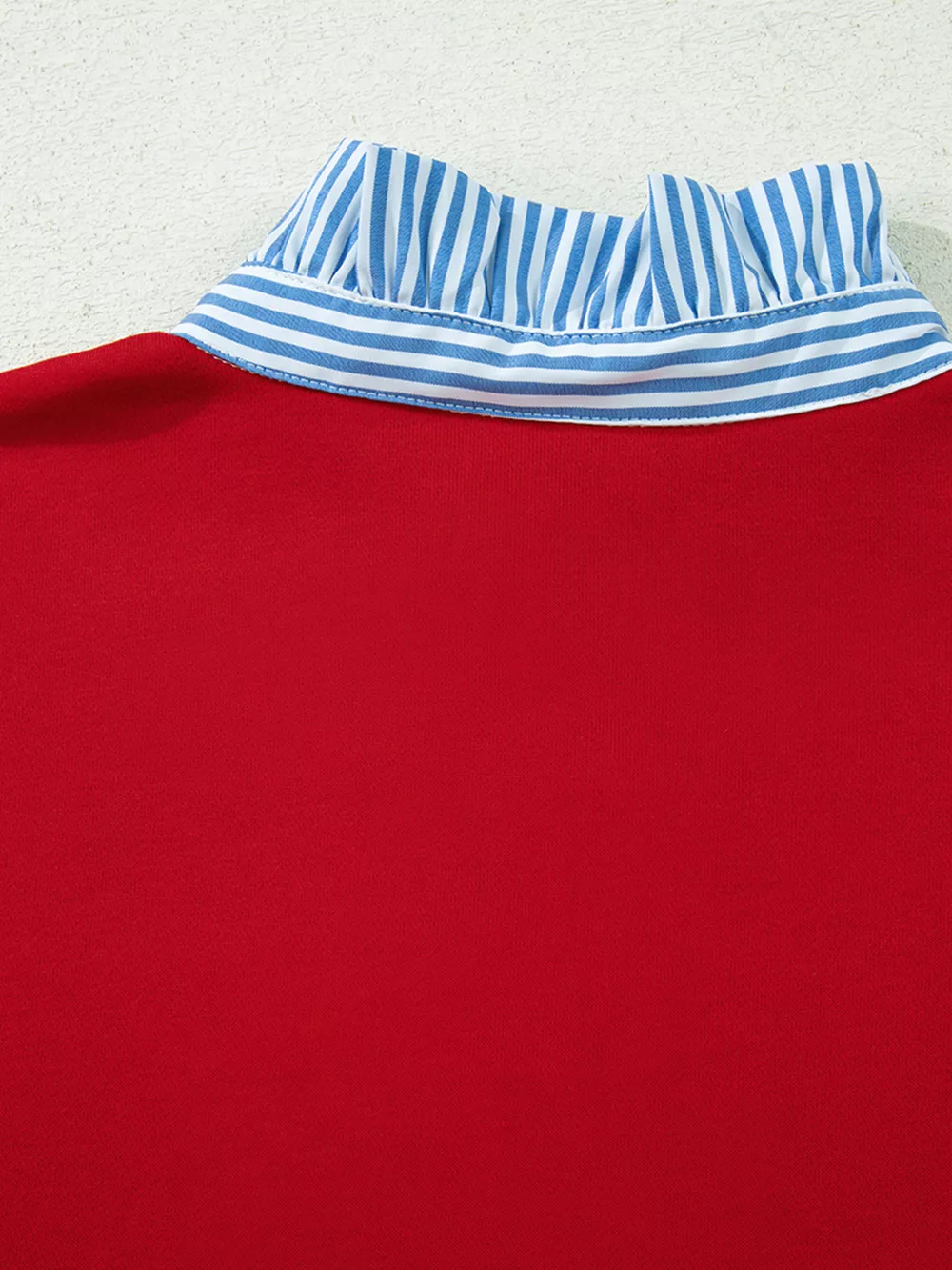 Striped Collar Patchwork Satin Bow Sweatshirt and Shorts Set, image 8