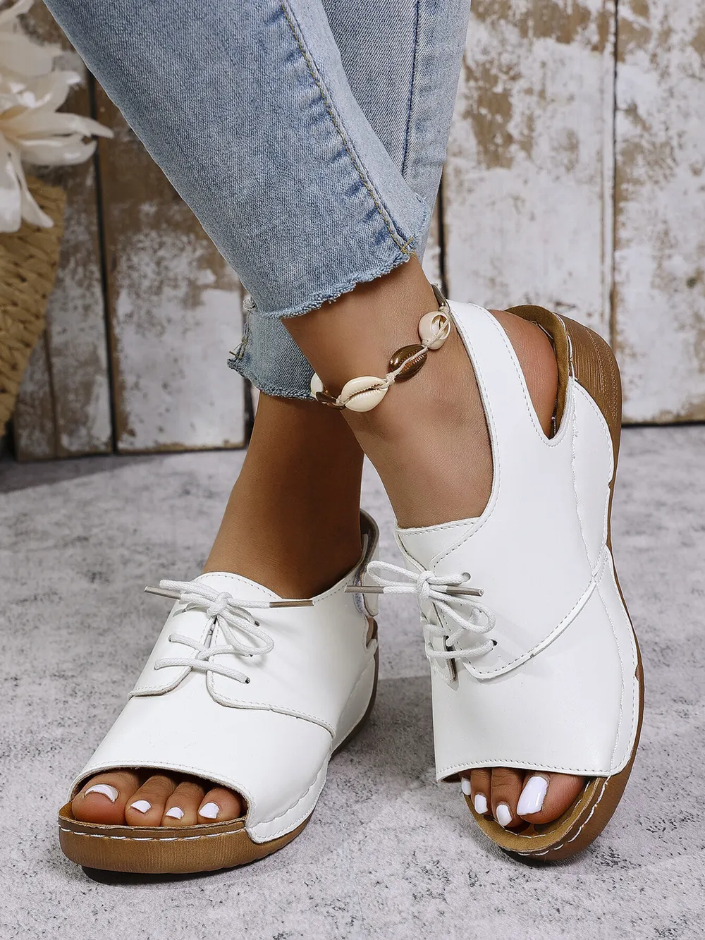 Casual Peep Toe Lace-up Comfort Sandals, image 8