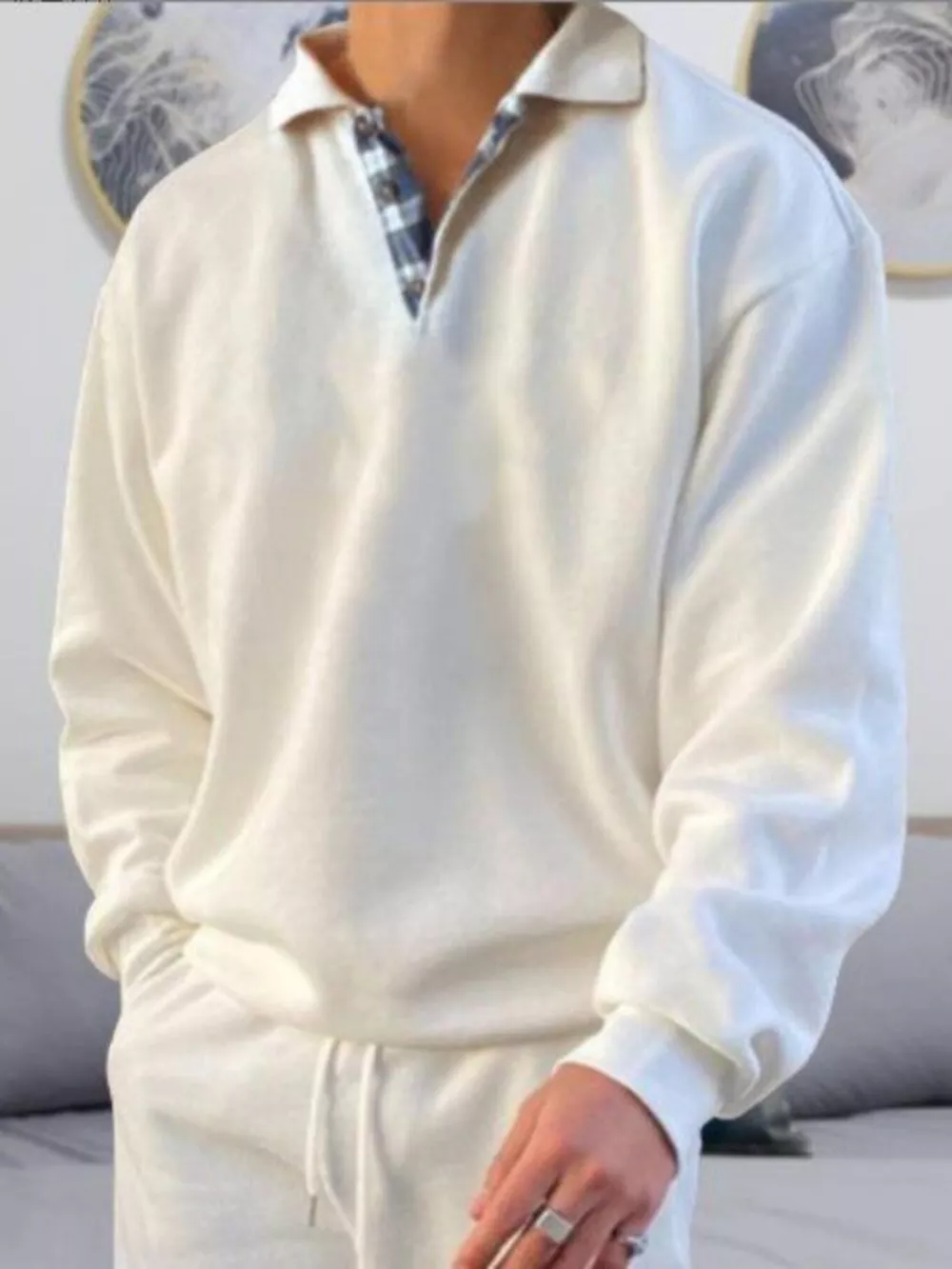 Men's Plus Size Casual Polo Collar Long Sleeve Top, image 2