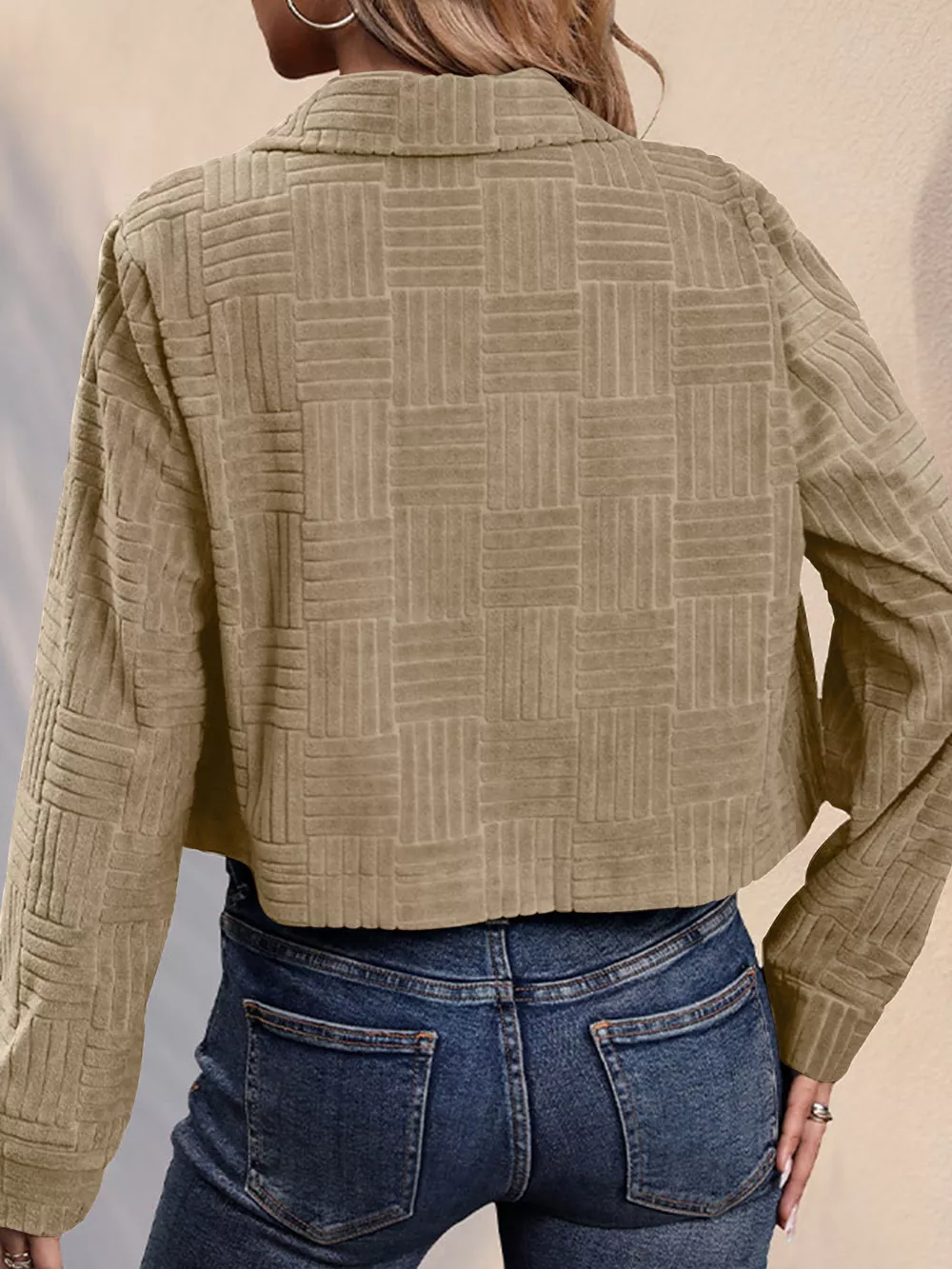 Textured Corduroy Button-Front Cropped Jacket, image 3