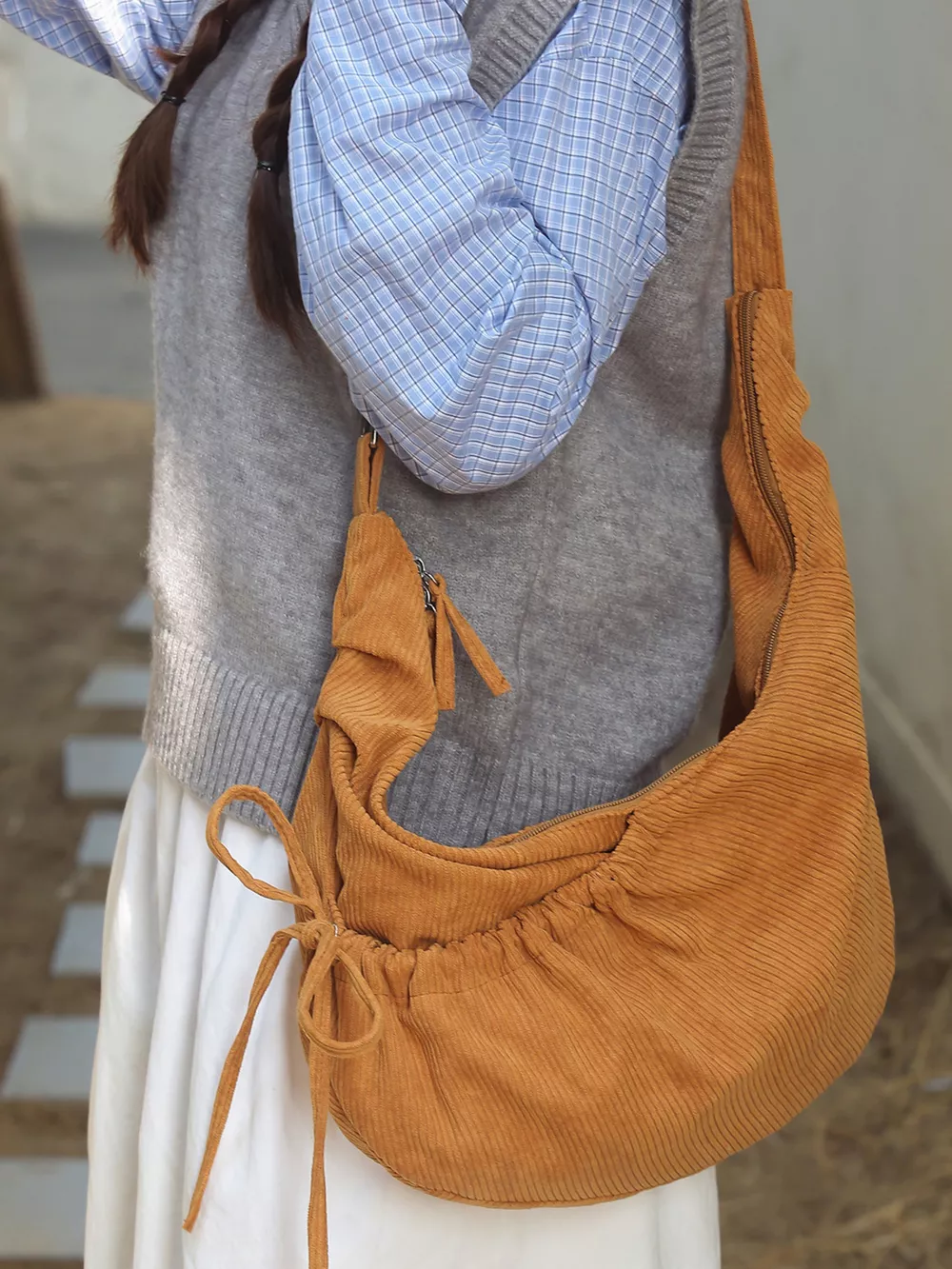 Corduroy Drawstring Crossbody Bag, image 2