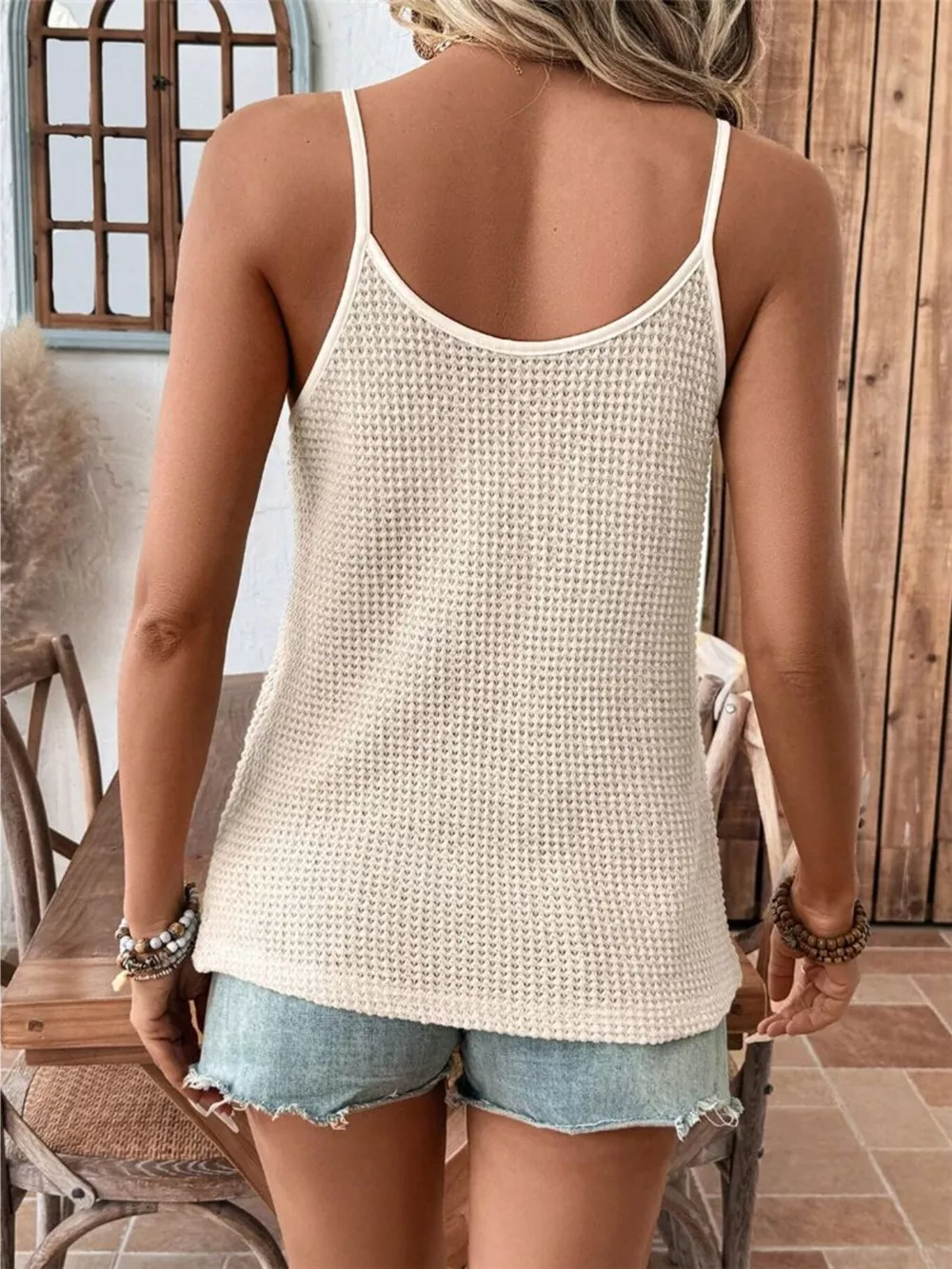 Lace Trim Waffle Knit Cami, image 3