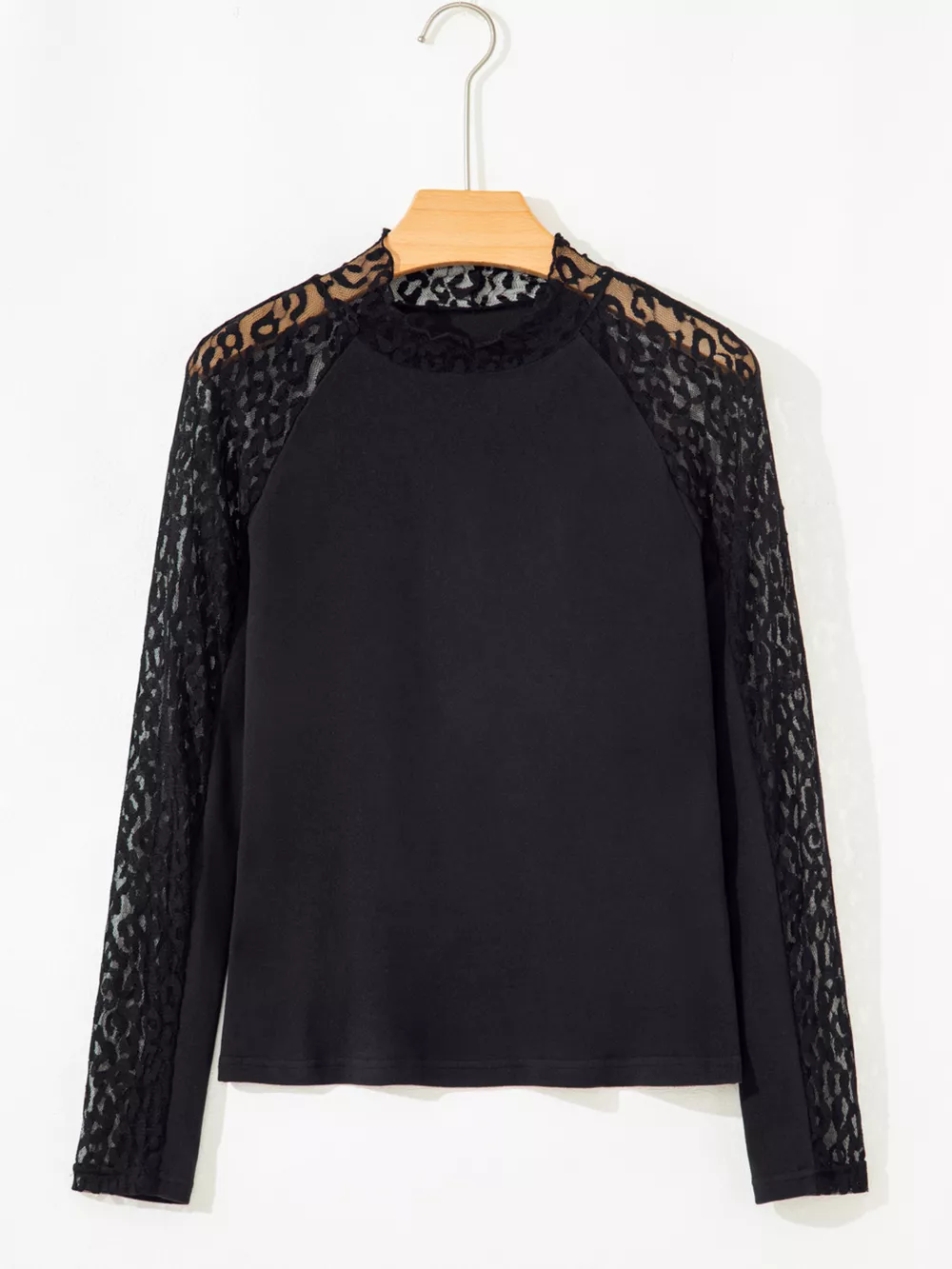 Leopard Mesh Patchwork Knit Long Sleeve Top, image 8