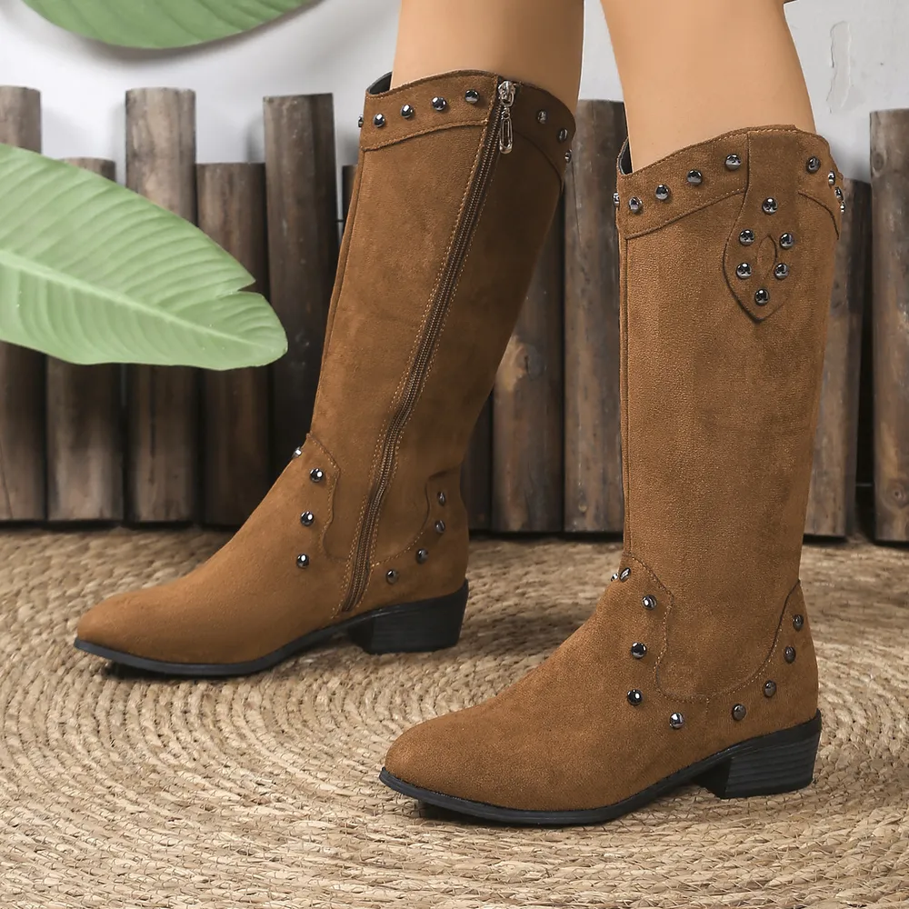 Studded Mid-Calf Boots with Side Zipper Closure, image 7
