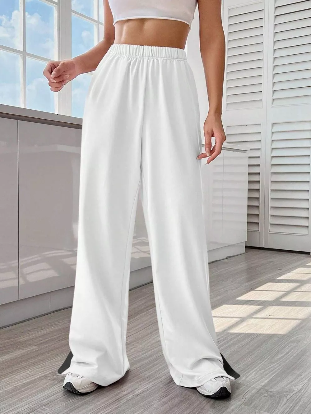 Two-Tone Side Snap Wide Leg Pants, image 7