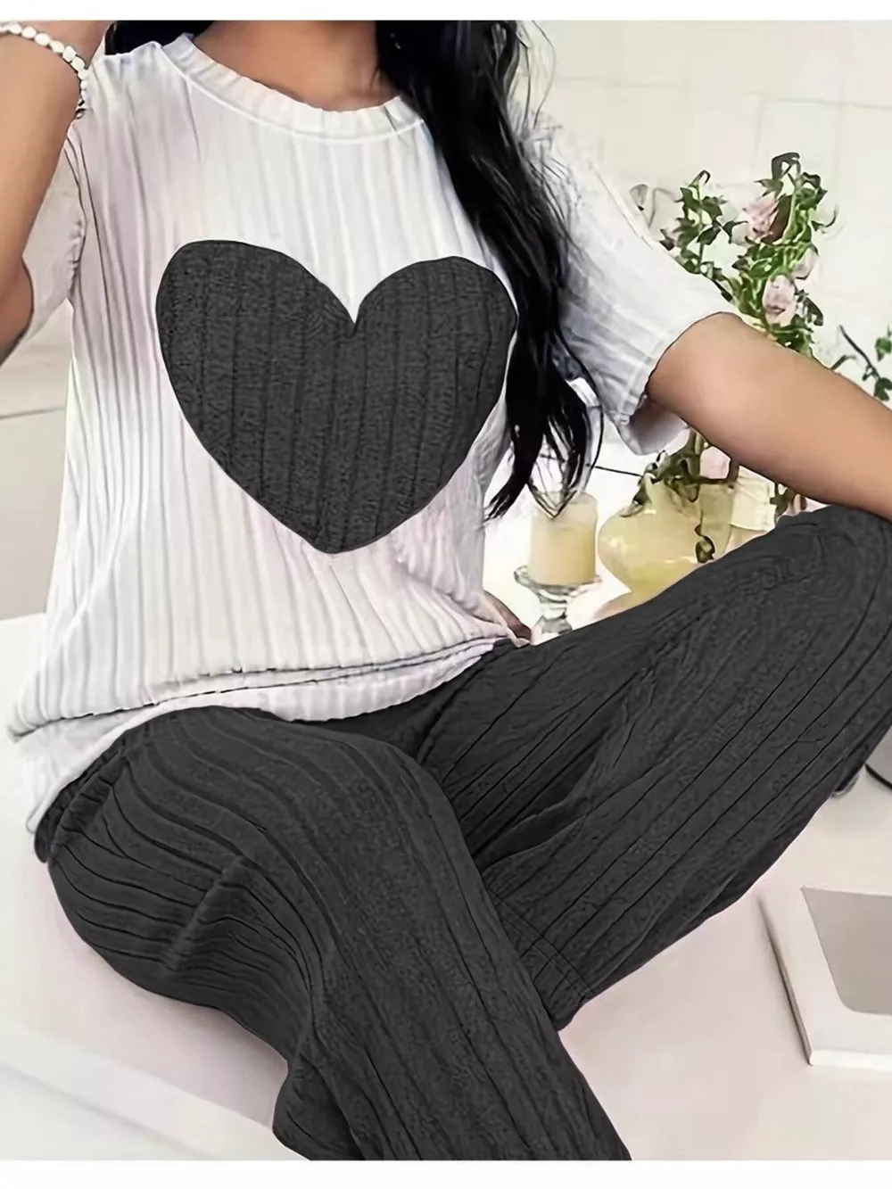 Heart Ribbed Knit Top and Pants Lounge Set, image 11