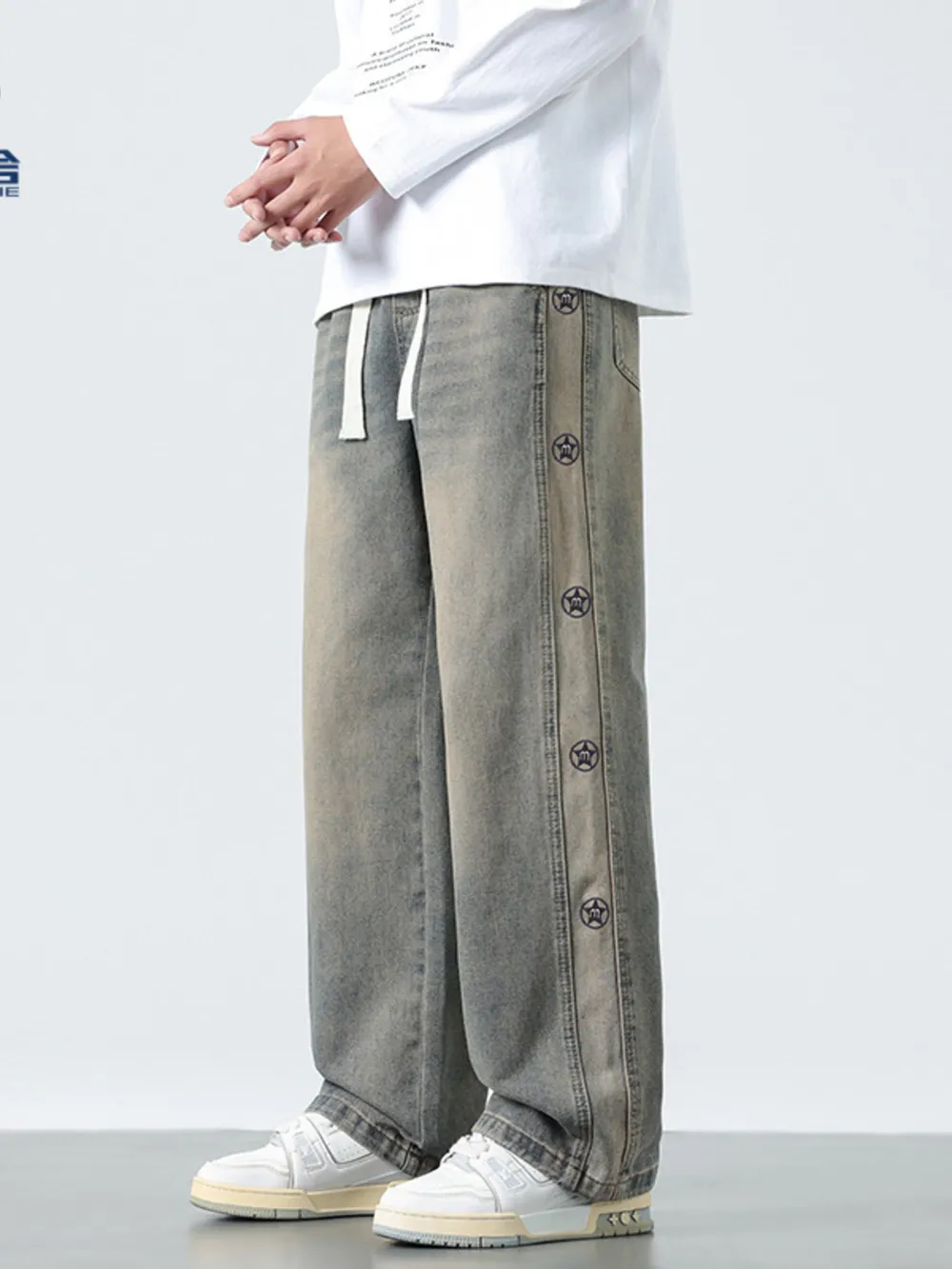 Men's Plus Size Drawstring Wide Leg Jeans, image 2