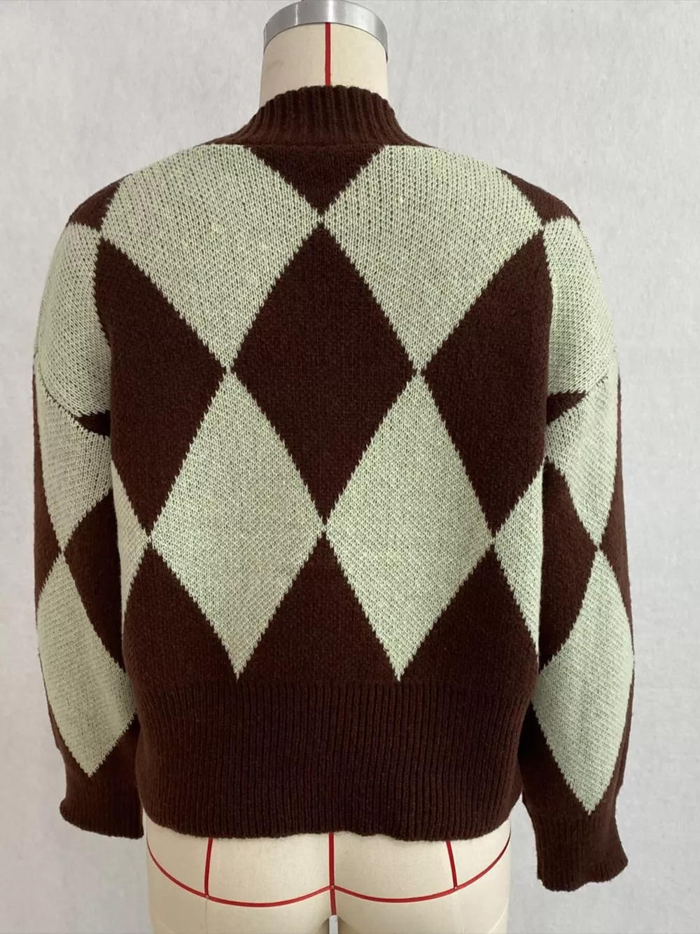 Argyle Pattern V-Neck Button-Down Cardigan, image 14