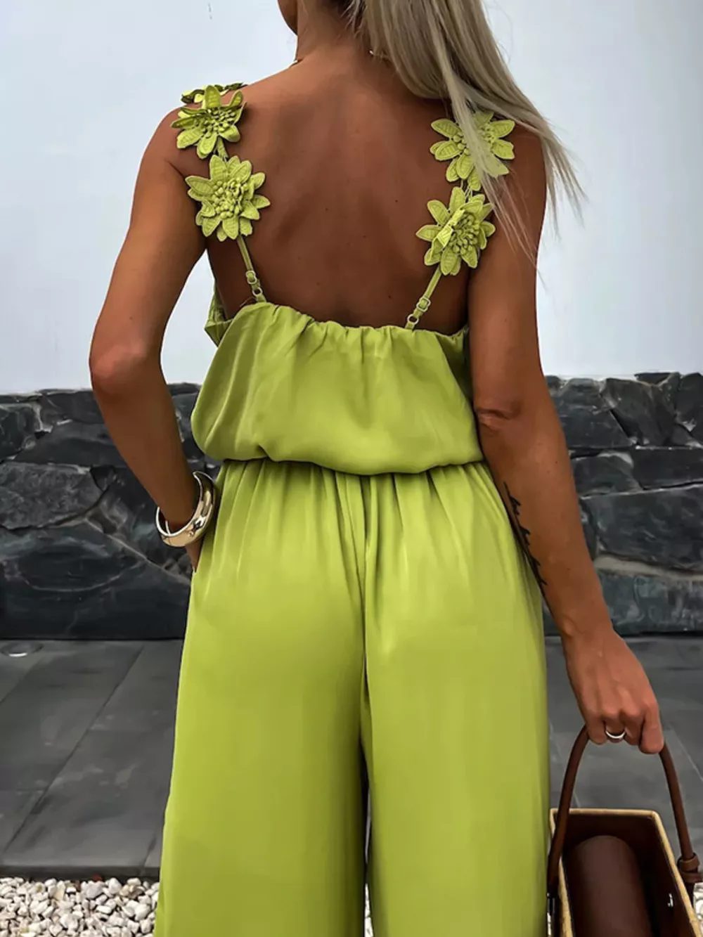Floral Applique V-Neck Wide Leg Jumpsuit, image 13