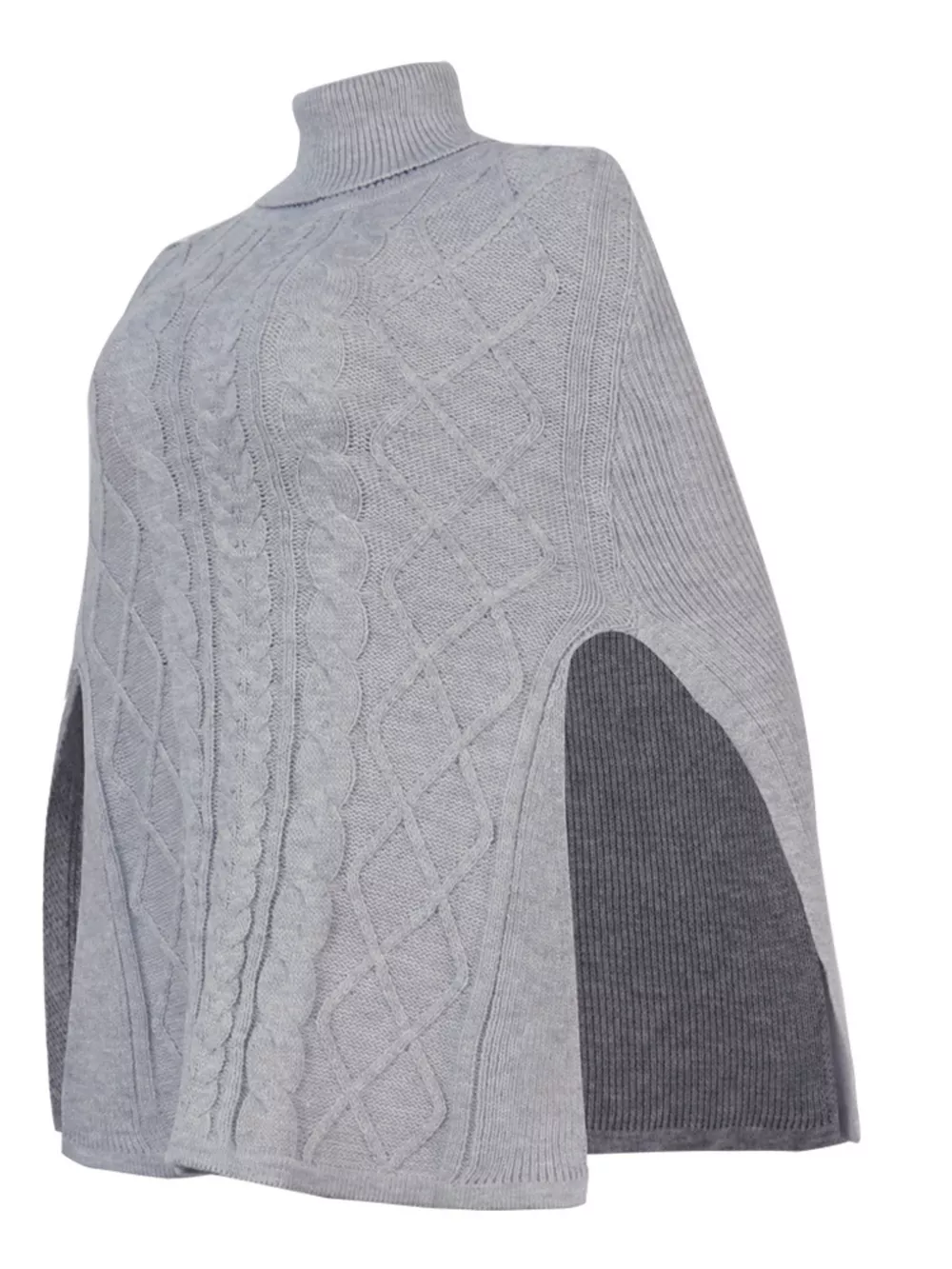Chunky Cable Knit Turtleneck Poncho Cover Up, image 17
