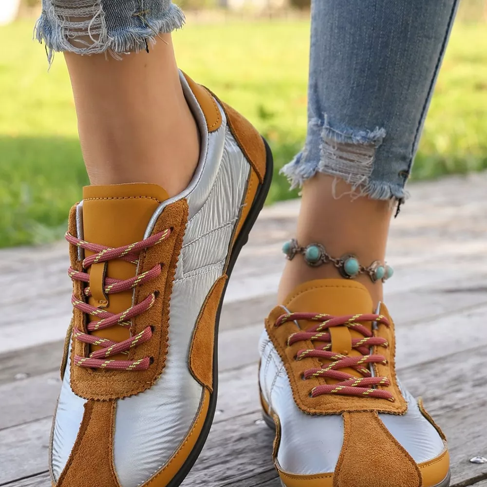 Casual Color-Block Suede and Metallic Texture Sneakers, image 9