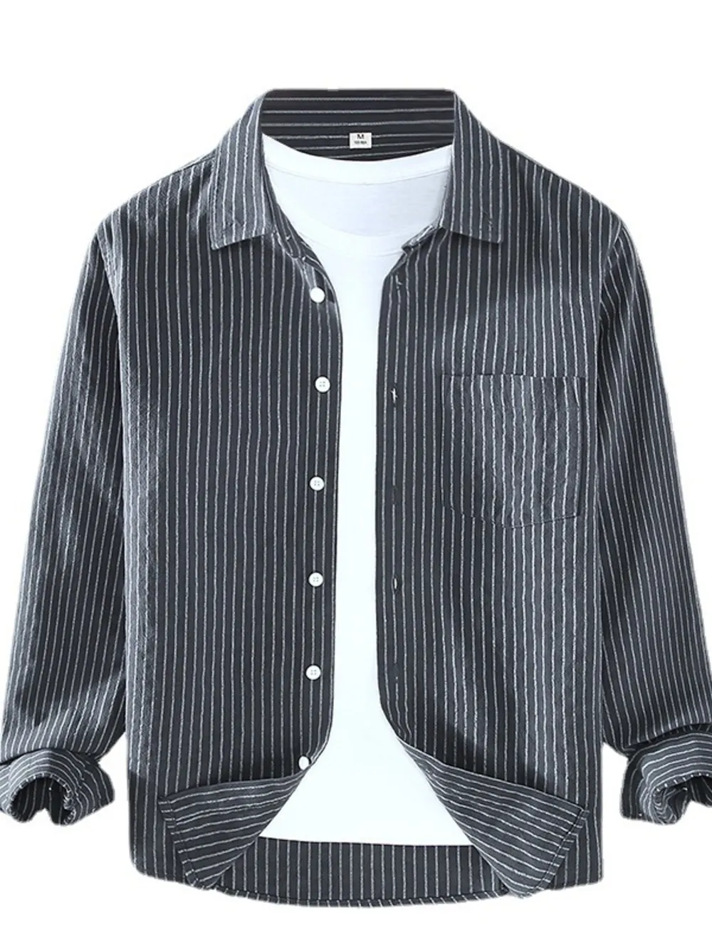 Men's Plus Size Striped Button Up Long Sleeve Shirt, image 5